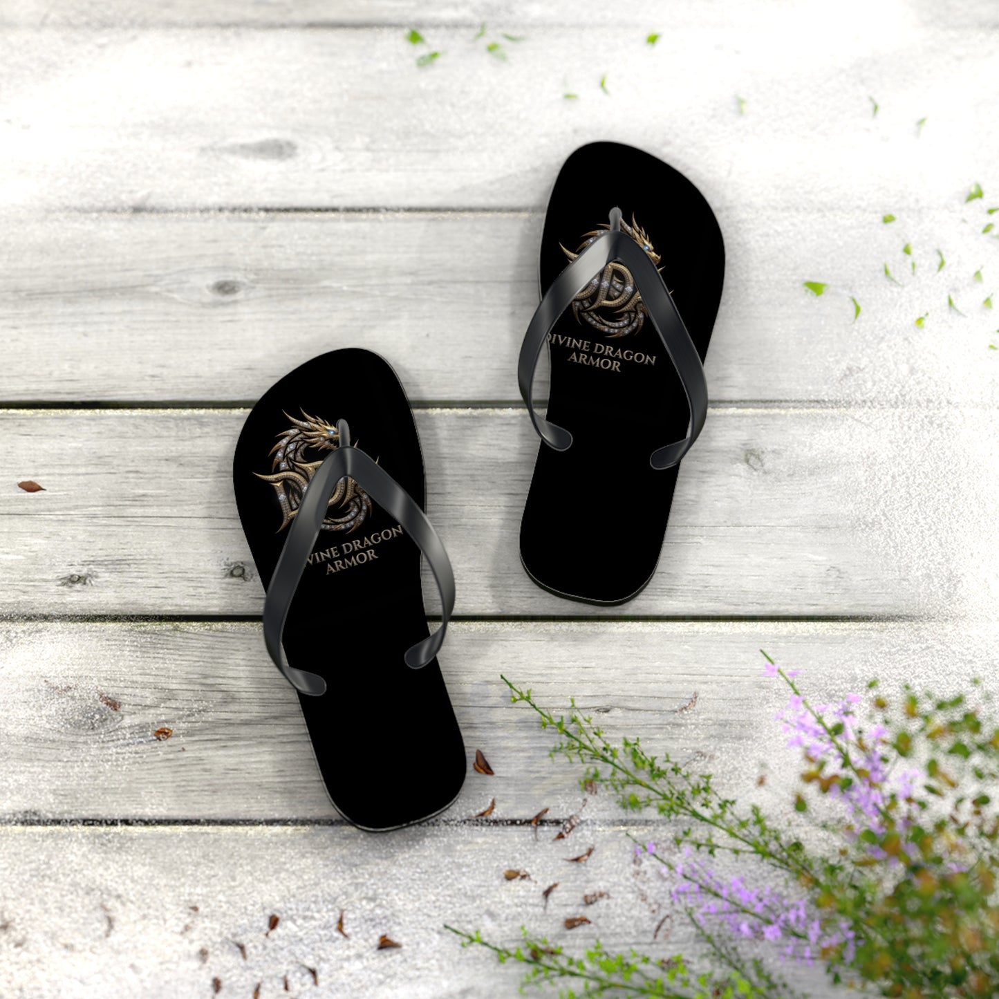 Dragon Armor Flip Flops – Black Fantasy Shield Beach Sandals