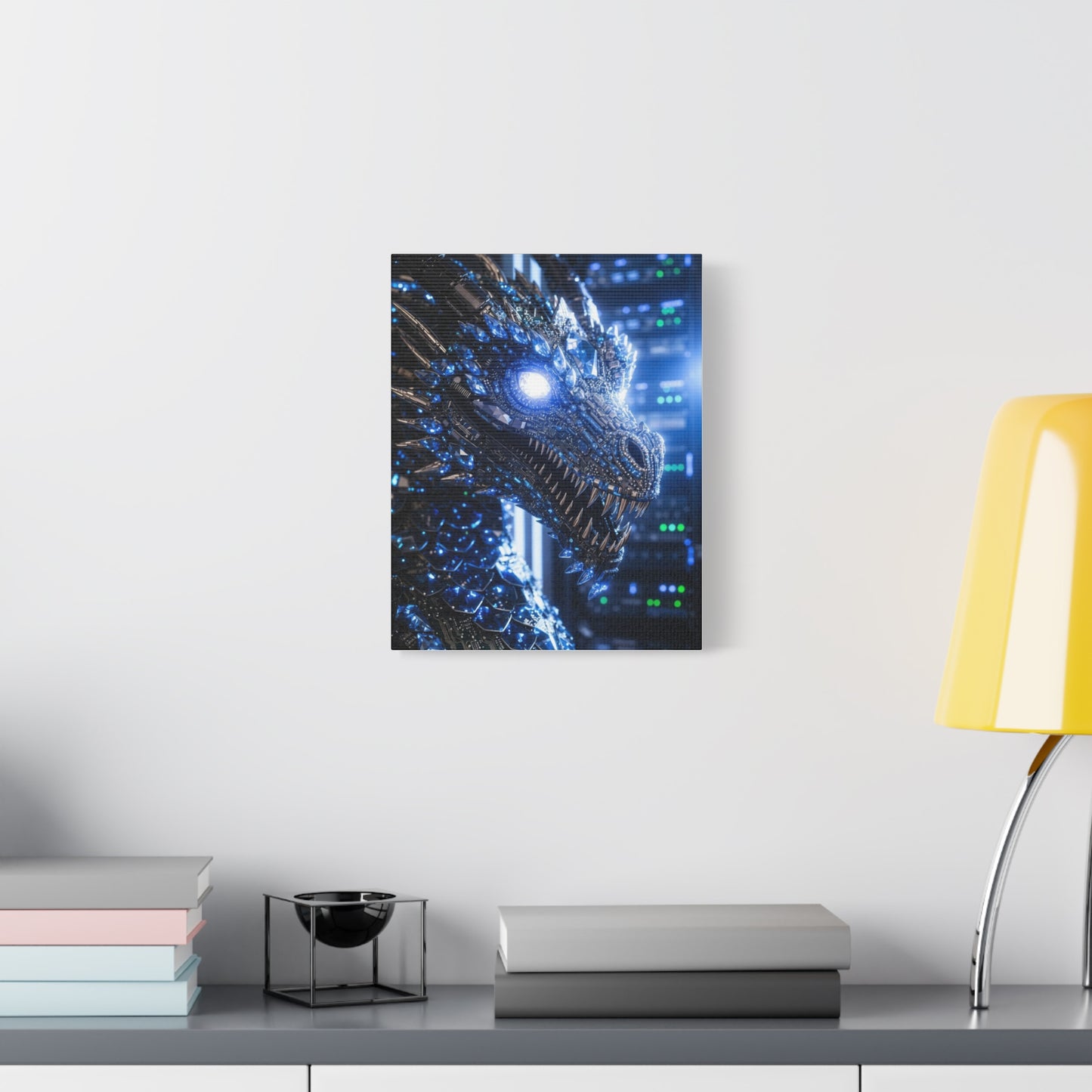Cyber Dragon Canvas Print — Futuristic Metallic Dragon Wall Art