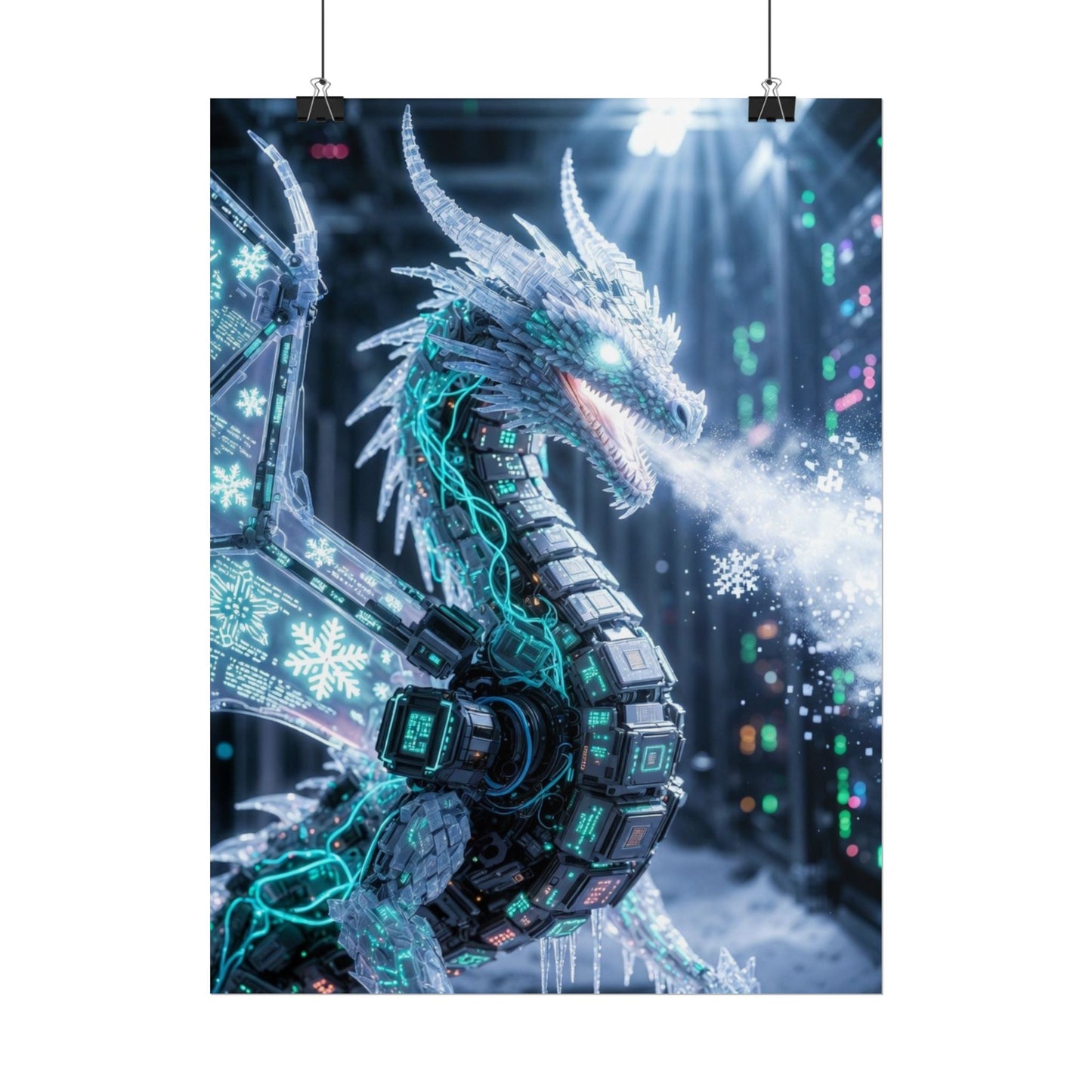 Rolled Poster — Cyber Ice Dragon Fantasy Art Print