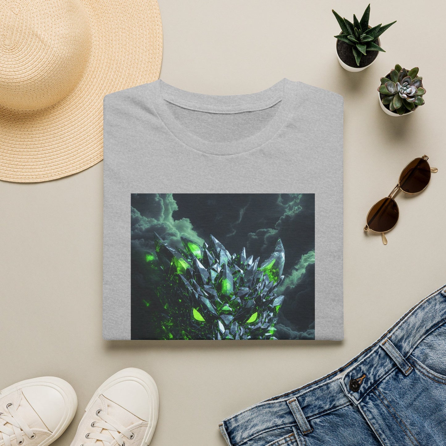 Dragon Skull T‑Shirt — Neon Green Crystal Wyvern Graphic Tee