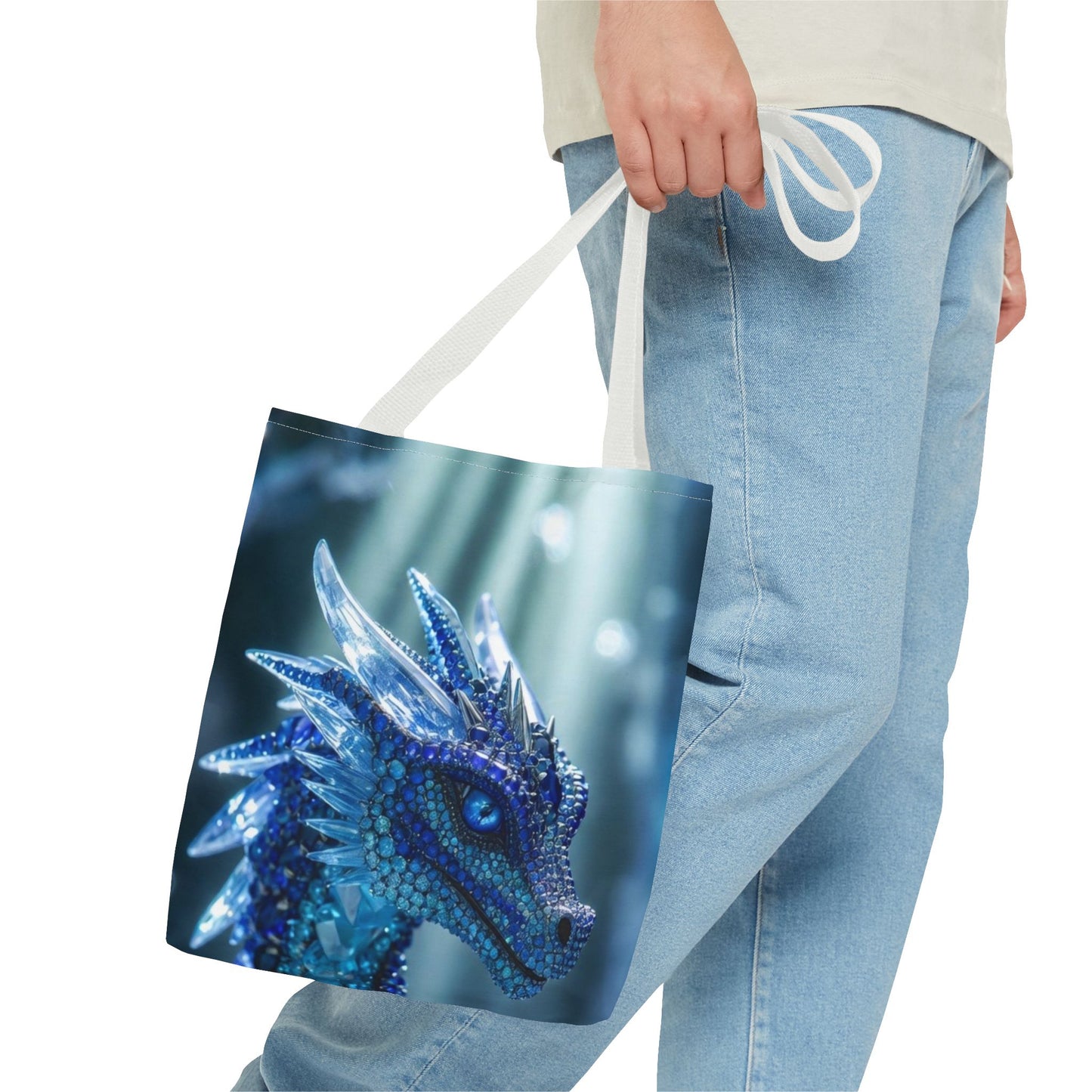 Blue Crystal Dragon Tote Bag — Fantasy Art All-Over Print