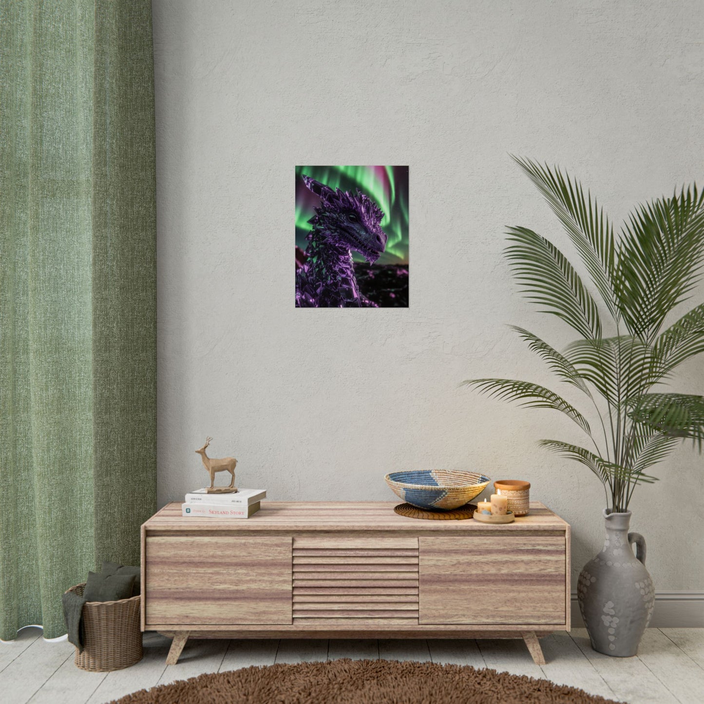 Aurora Dragon Rolled Poster — Purple Crystal Dragon Wall Art