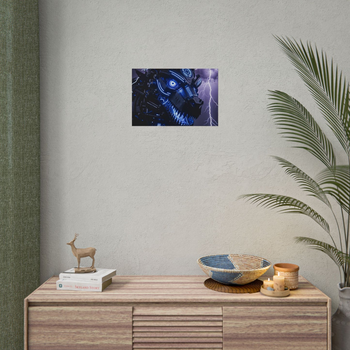 CyberDragon Storm Poster — Futuristic Mech Wolf Art Print (Rolled Poster)