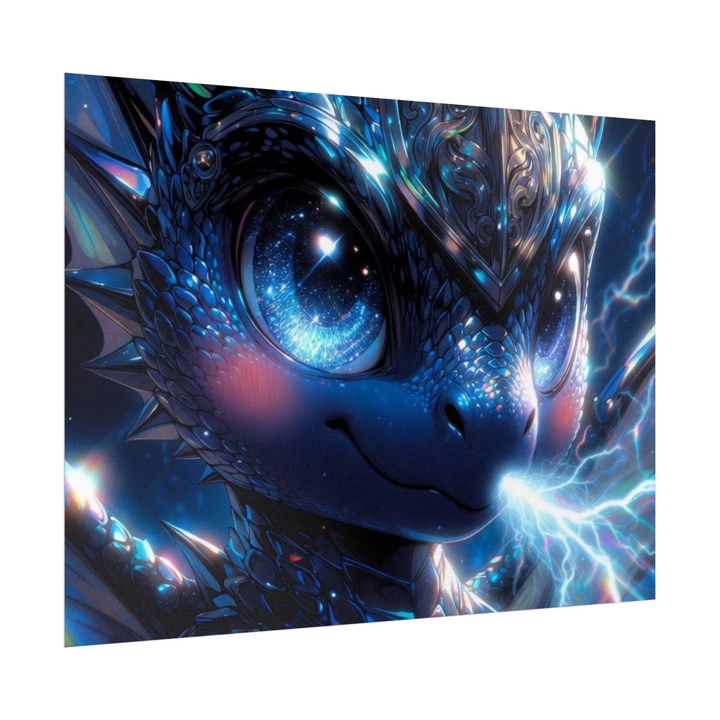Shiny Blue Dragon Rolled Poster — Cute Electric Fantasy Wall Art
