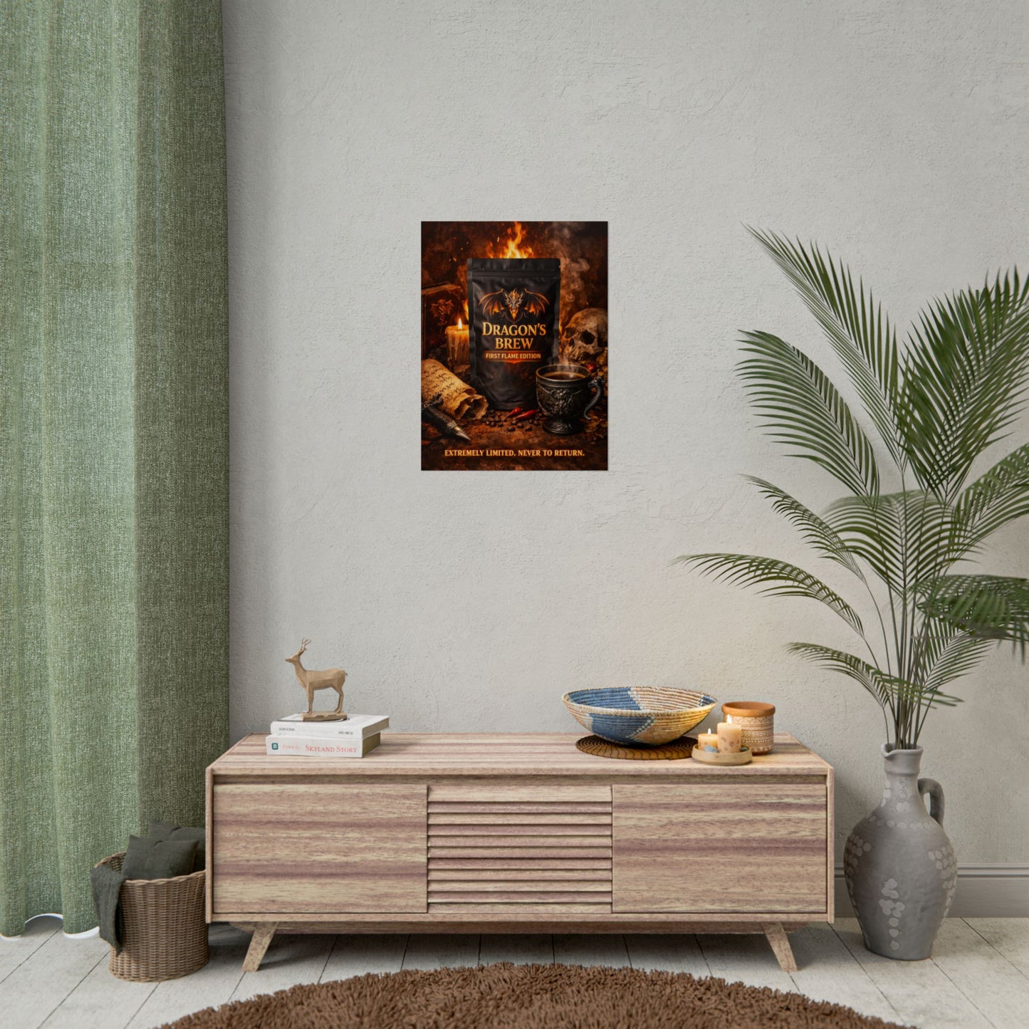 Rolled Poster — "Dragon's Brew: First Flame Edition" Fantasy Coffee Art Print