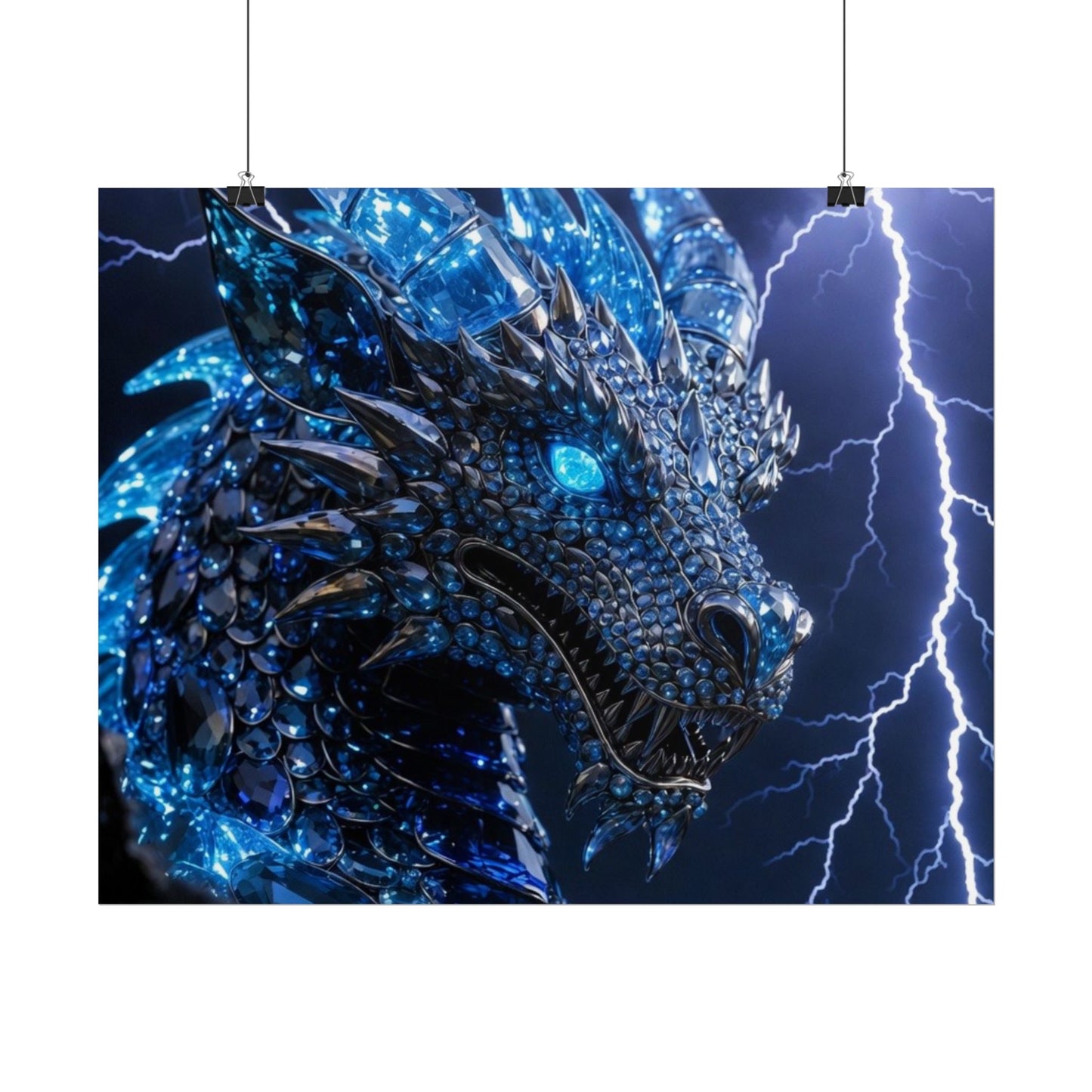Blue Lightning Dragon Poster — Fantasy Wall Art Rolled Poster