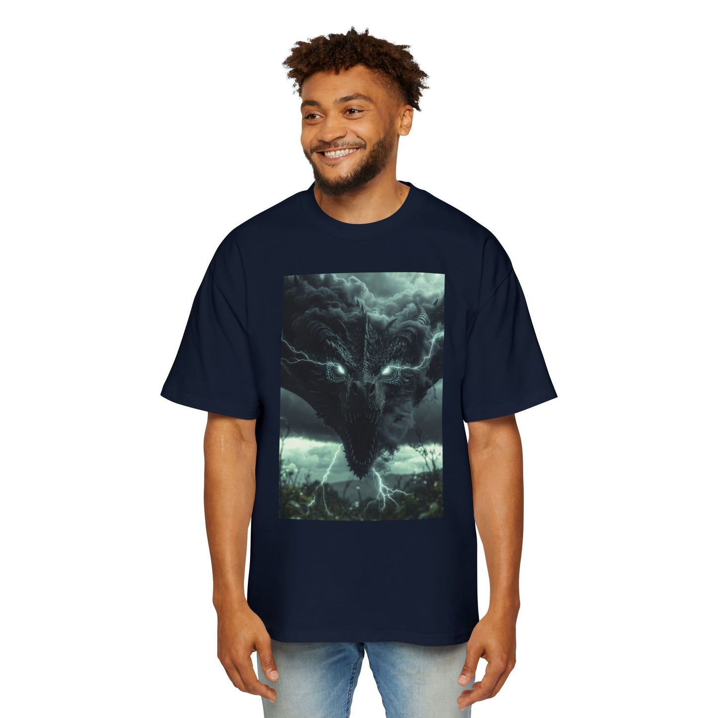 Storm Dragon Graphic Tee — Dark Fantasy Oversized Men's T-Shirt