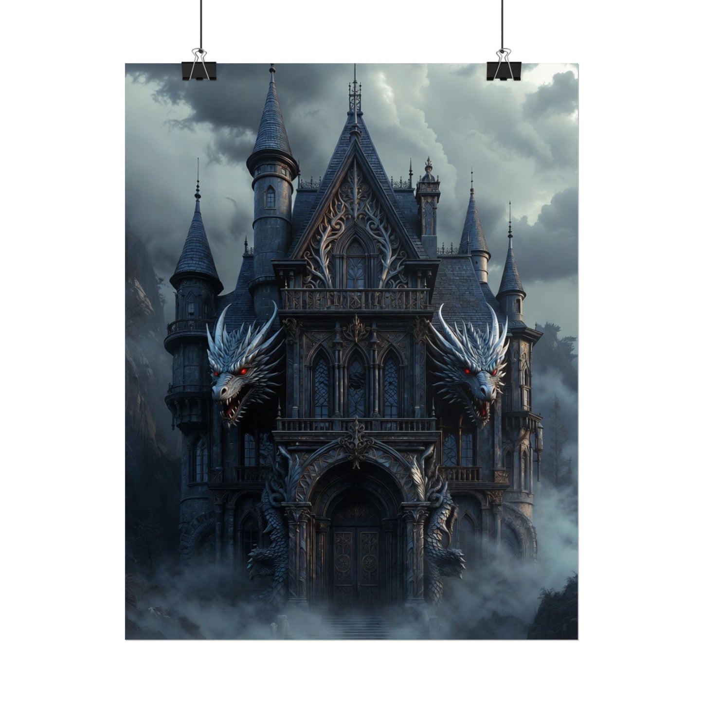 Gothic Dragon Castle Rolled Poster — Dark Fantasy Wall Art