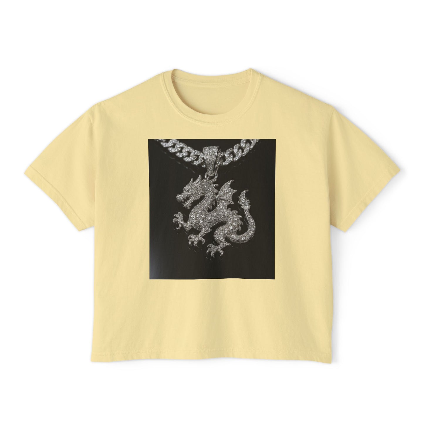 A Divine Diamond Dragon Pendant Graphic Women's Boxy Tee, Casual T-Shirt, Trendy Fashion, Streetwear Style, Unique Gift for Her, Everyday Wear