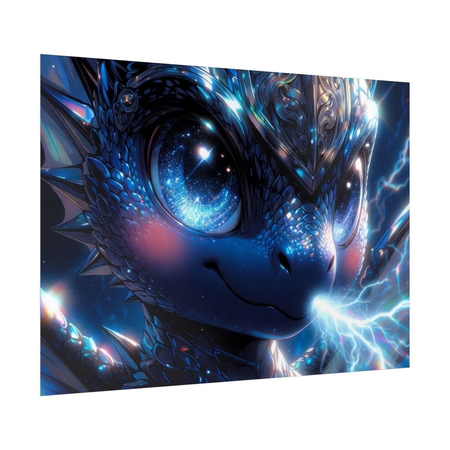 Shiny Blue Dragon Rolled Poster — Cute Electric Fantasy Wall Art
