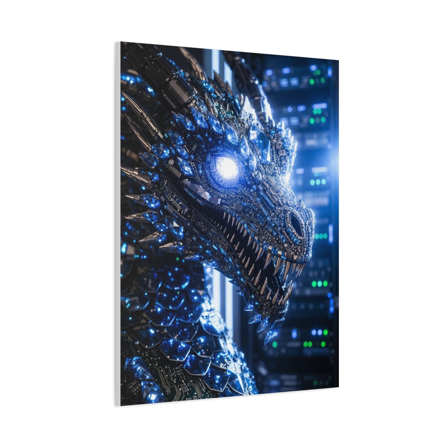 Cyber Dragon Canvas Print — Futuristic Metallic Dragon Wall Art