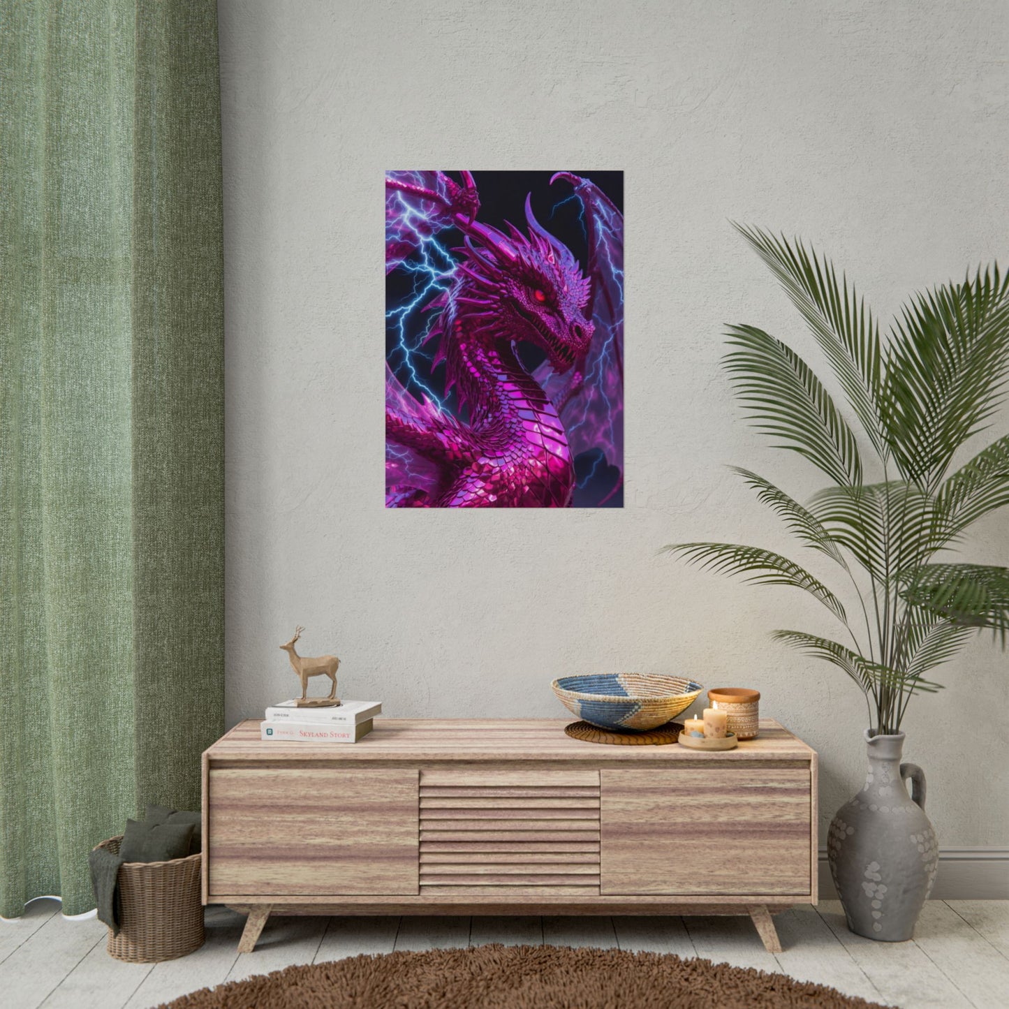 Pink Electric Dragon Poster — Fantasy Wall Art Rolled Poster