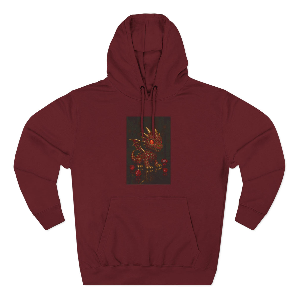 A RUBY RED Dragon Swirl Fleece Hoodie - Three-Panel Design for Fantasy Lovers