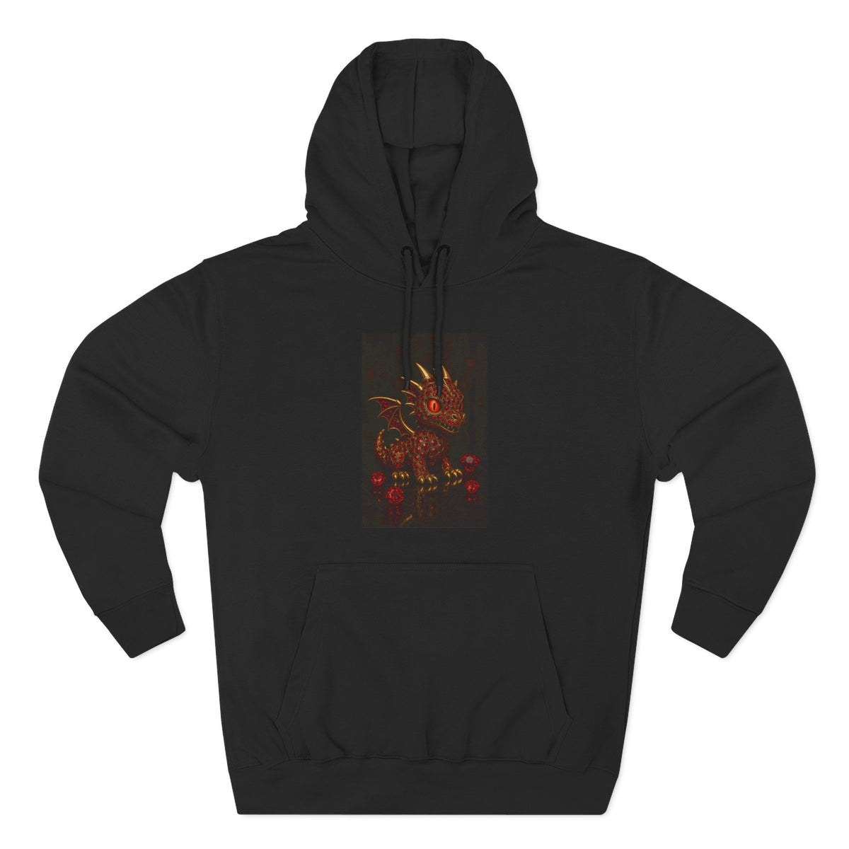 A RUBY RED Dragon Swirl Fleece Hoodie - Three-Panel Design for Fantasy Lovers