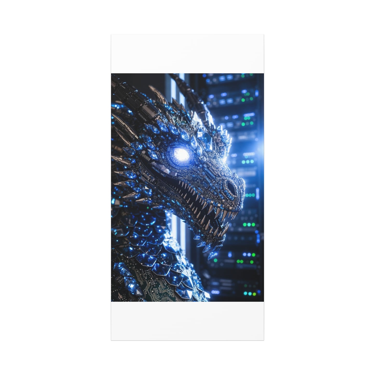Cyber Dragon Canvas Print — Futuristic Metallic Dragon Wall Art