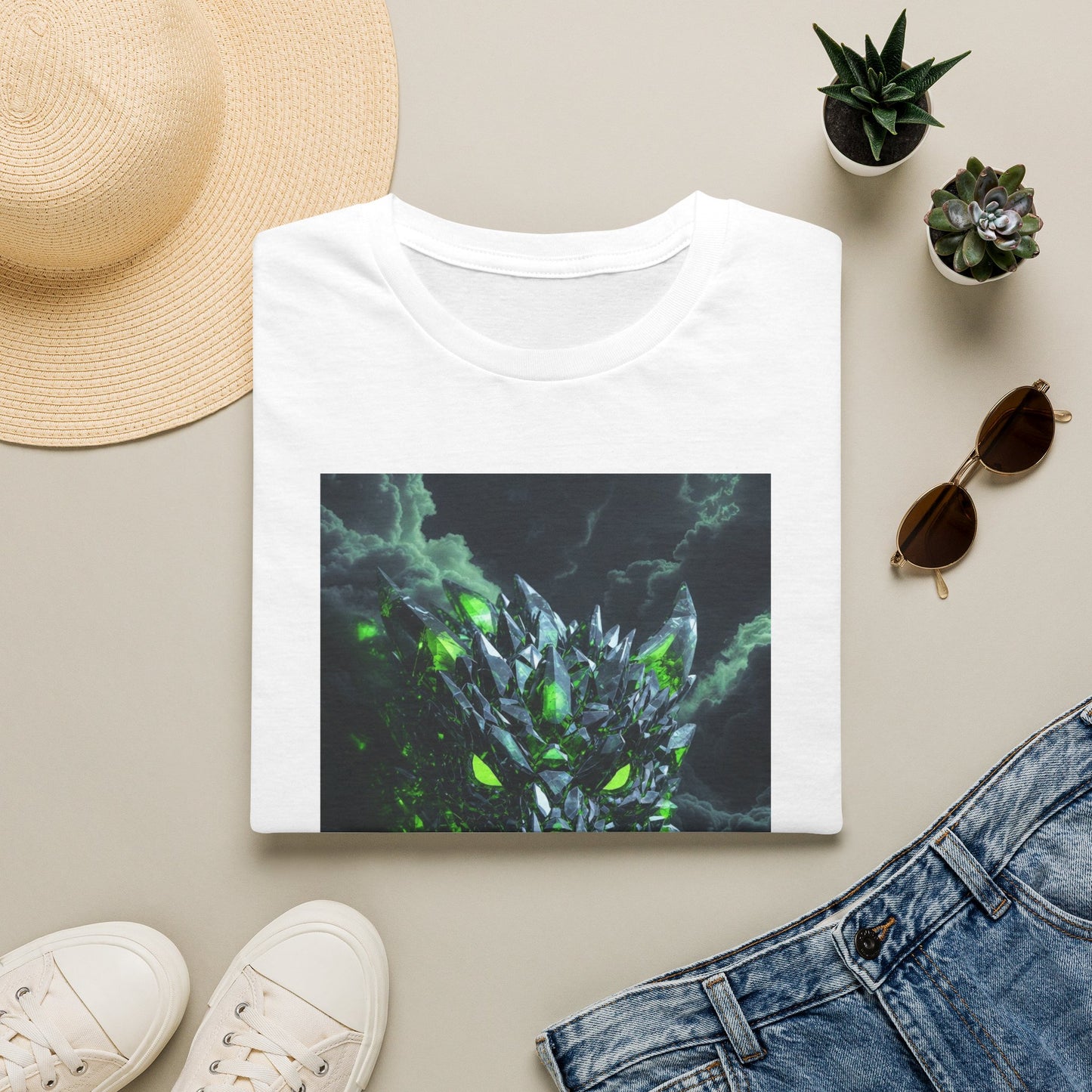 Dragon Skull T‑Shirt — Neon Green Crystal Wyvern Graphic Tee