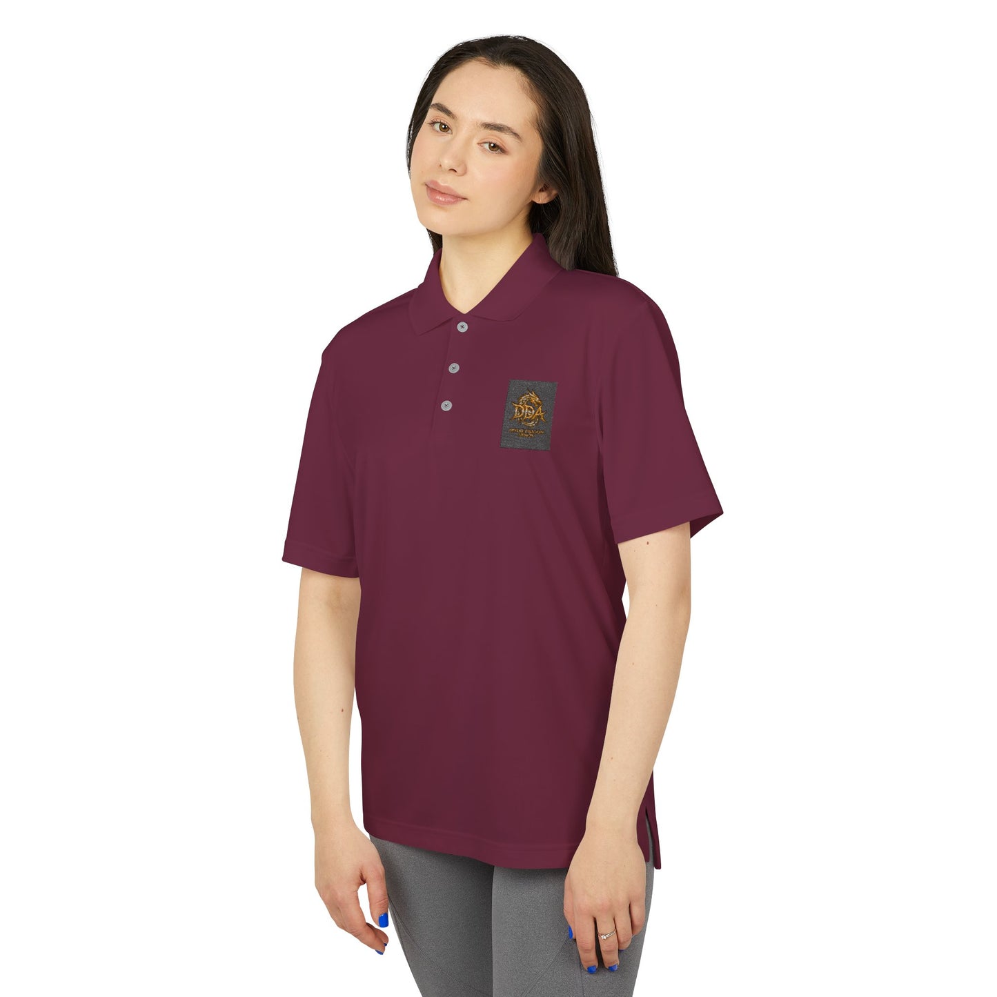 Adidas Performance Polo — Gold Crest Patch Chest Logo