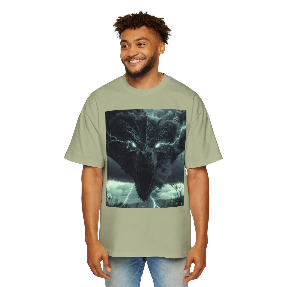 A Storm Dragon Graphic Tee — Dark Fantasy Oversized Men's T-Shirt