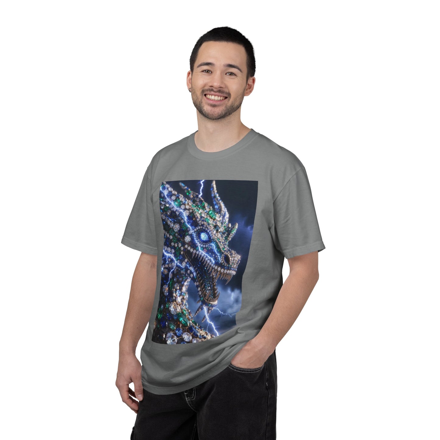 Dragon Lightning Graphic T-Shirt — Jewel-Studded Dragon Design