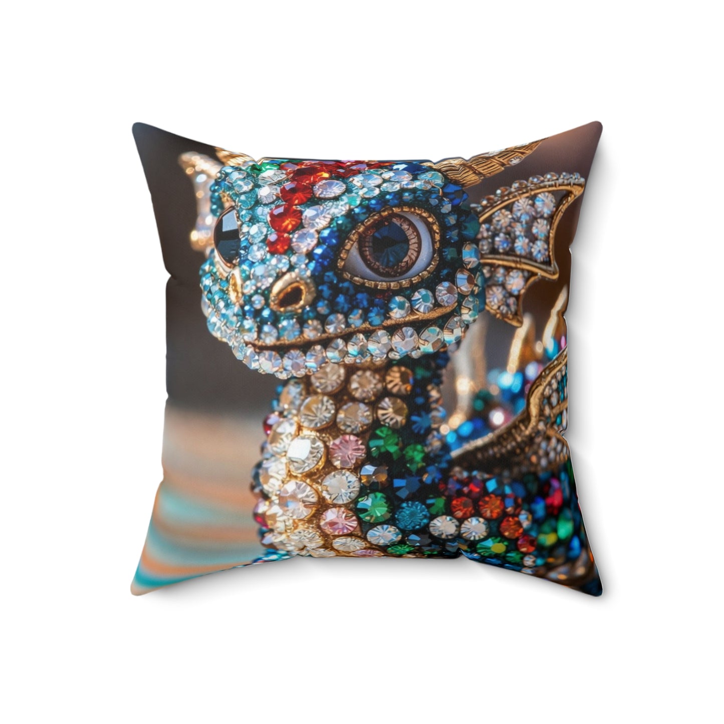 Jeweled Dragon Decorative Pillow — Rhinestone Embellished Accent Cushion