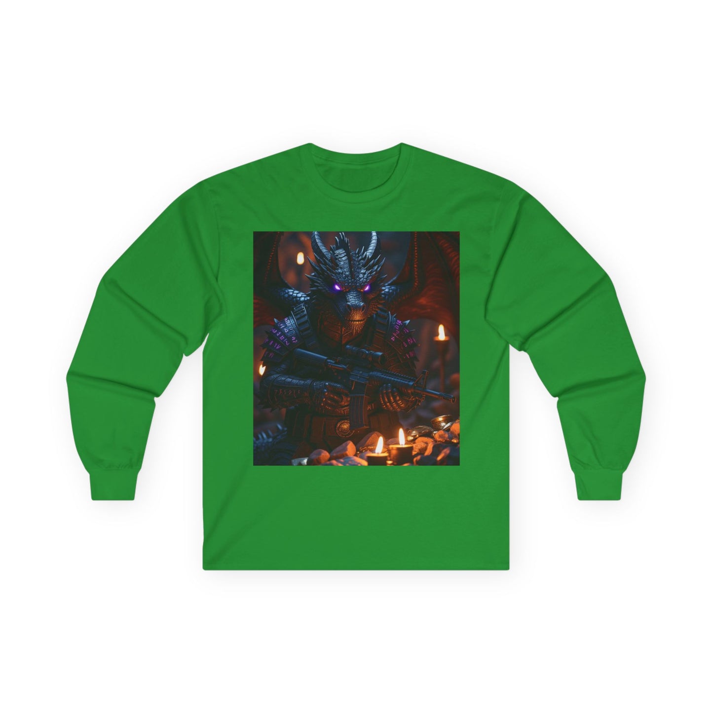 Dragon Knight Art Long Sleeve Tee — Dark Fantasy Candlelight Design
