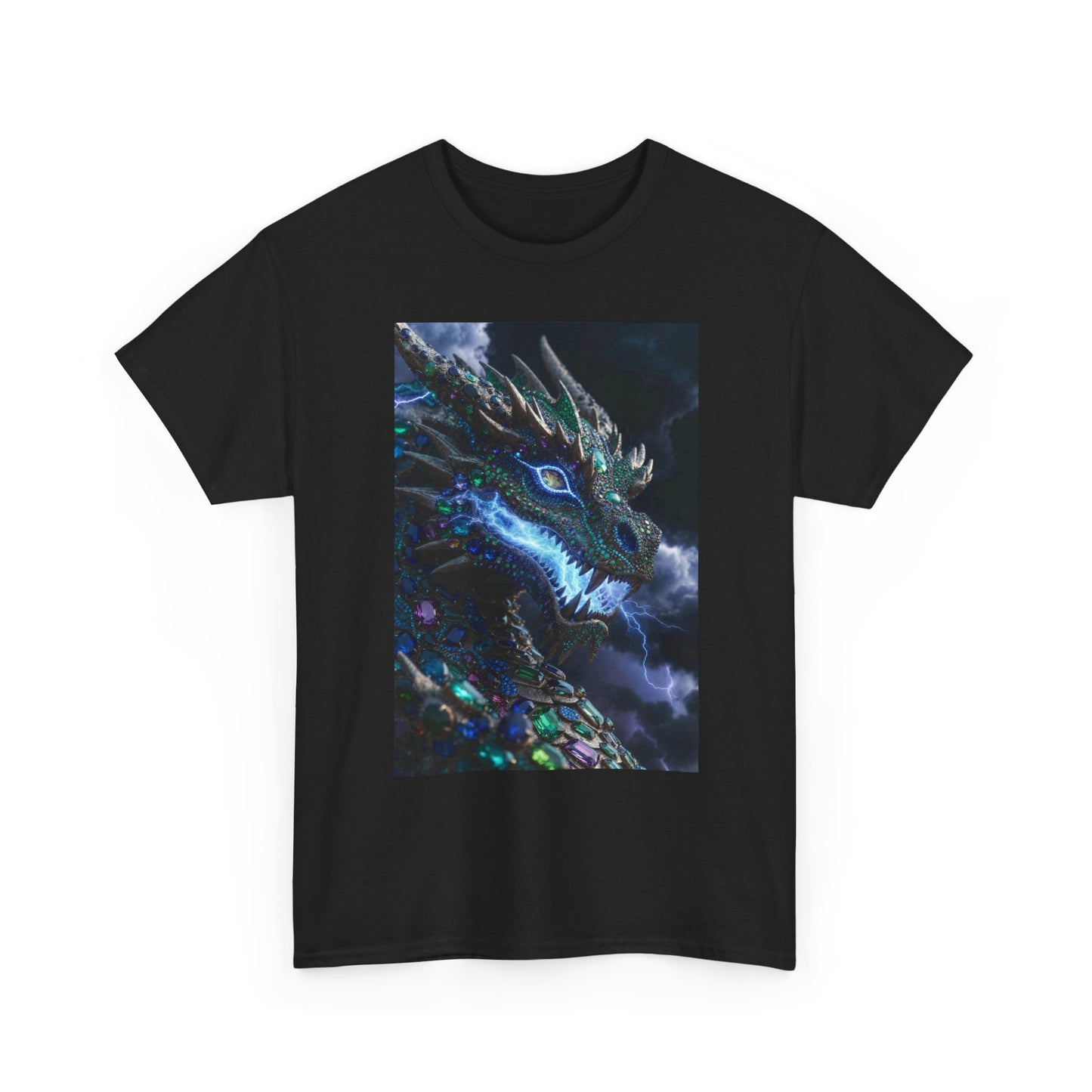 Dragon Portrait T‑Shirt — Neon Blue Fantasy Dragon Graphic Tee