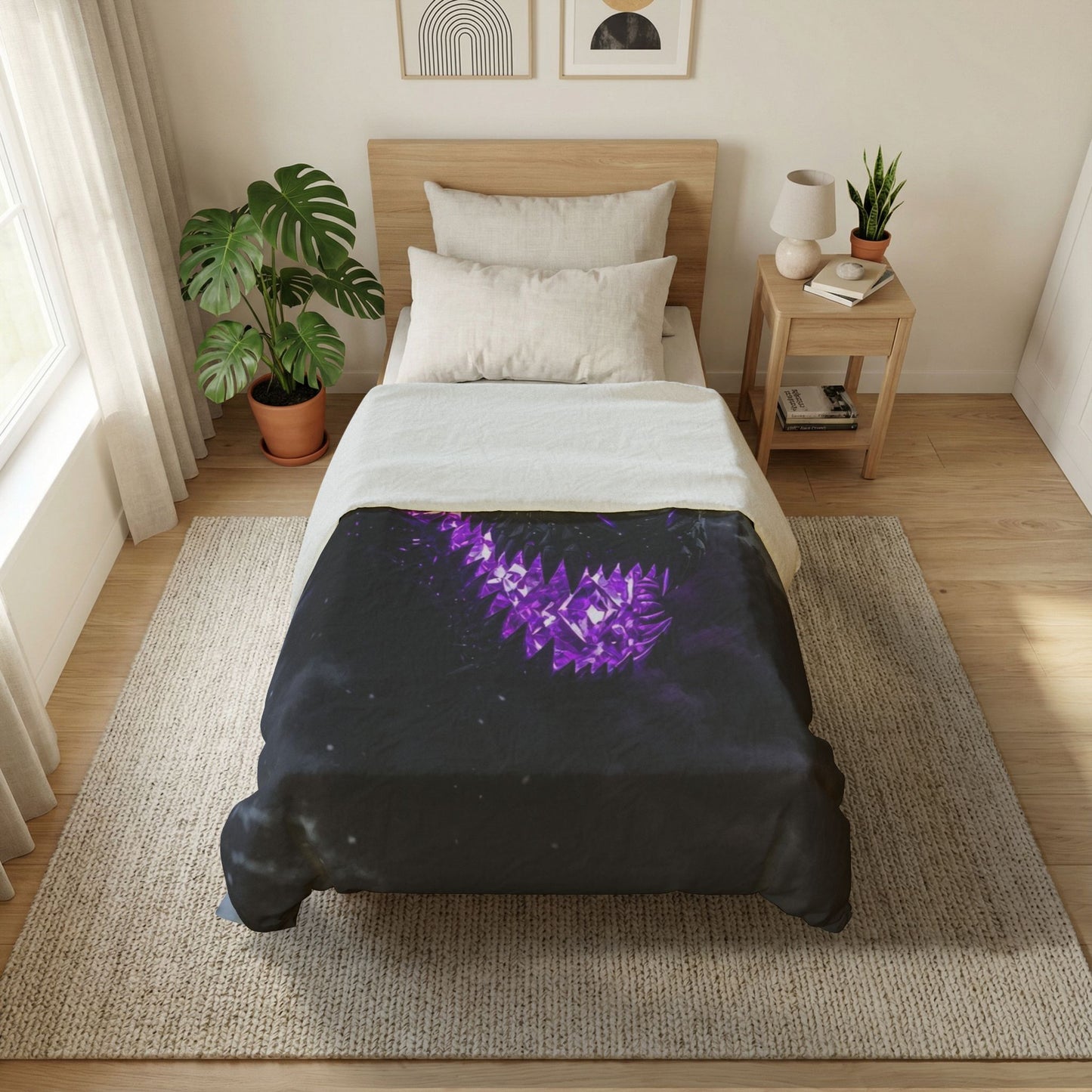 Dragon Smoke Duvet Cover — Dark Fantasy Purple Dragon Face Bedding