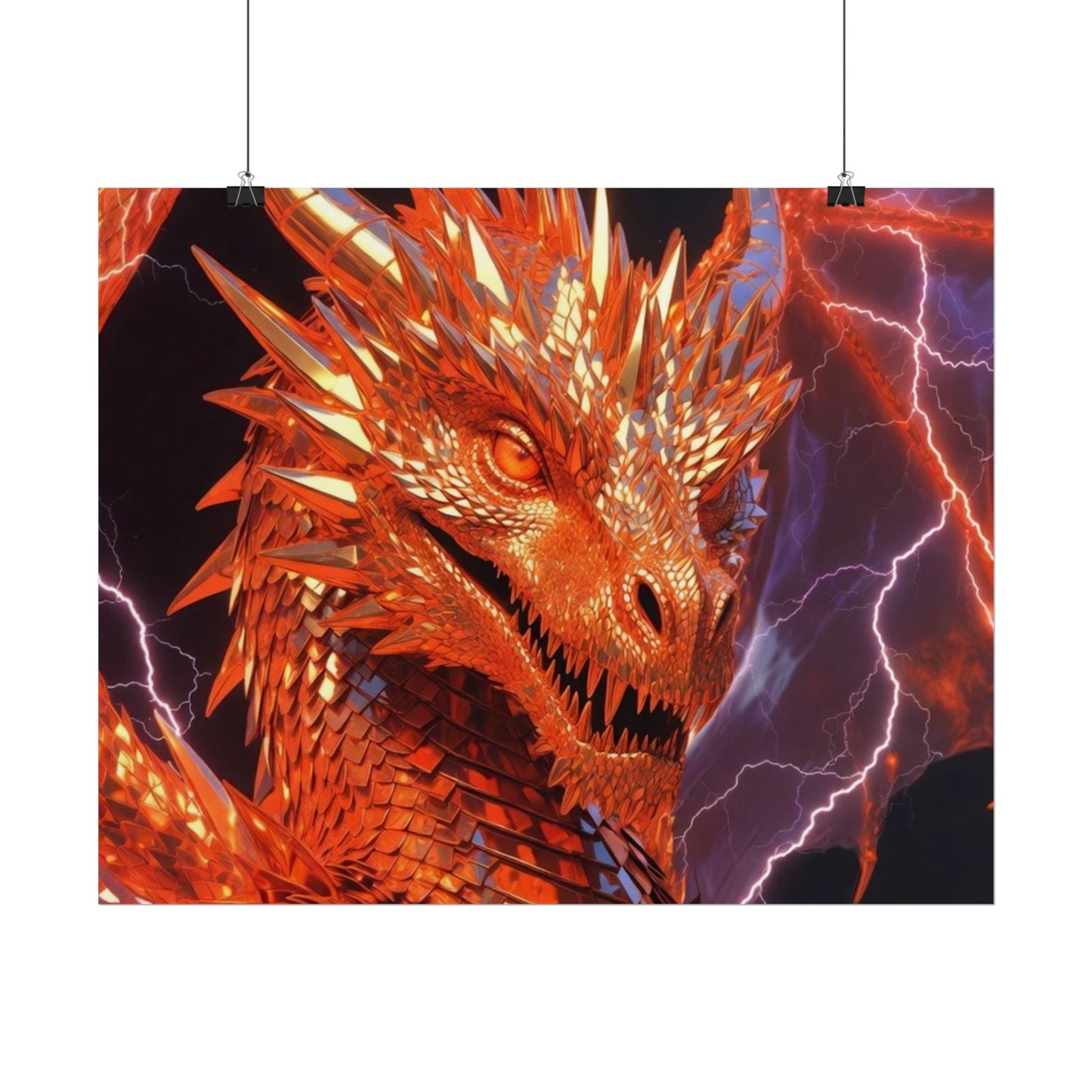 Orange Lightning Dragon Poster — Fantasy Wall Art for Gamers & Fans