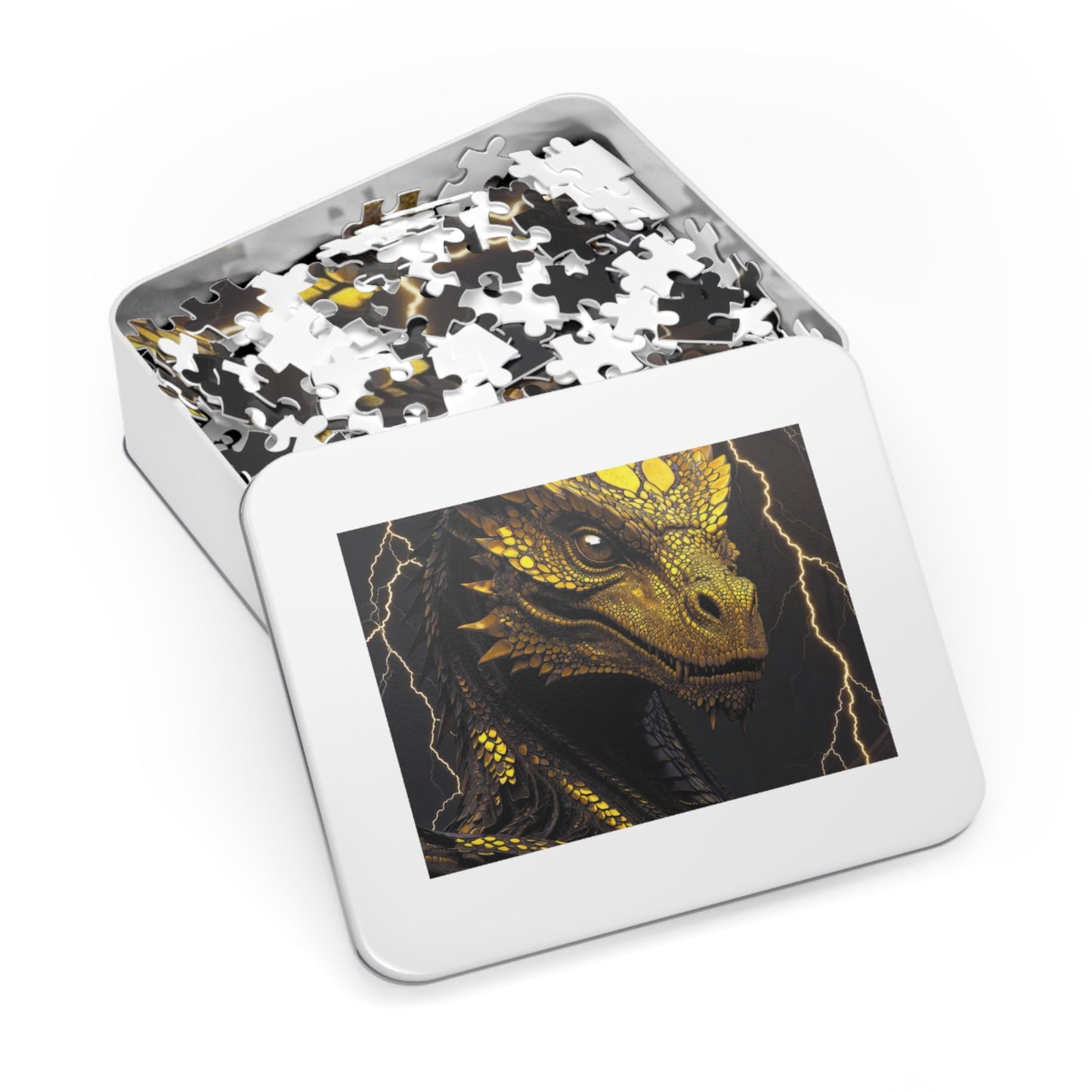 Dragon Gem Jigsaw Puzzle with Tin, Fantasy Puzzle, Kids Activities, Gifts for Game Lovers, Unique Collectible Piece
