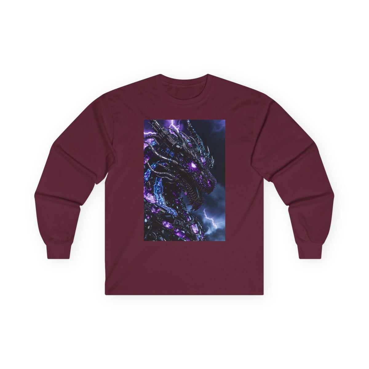 A Cosmic Dragon Pocket Long Sleeve Tee — Neon Galaxy Illustration