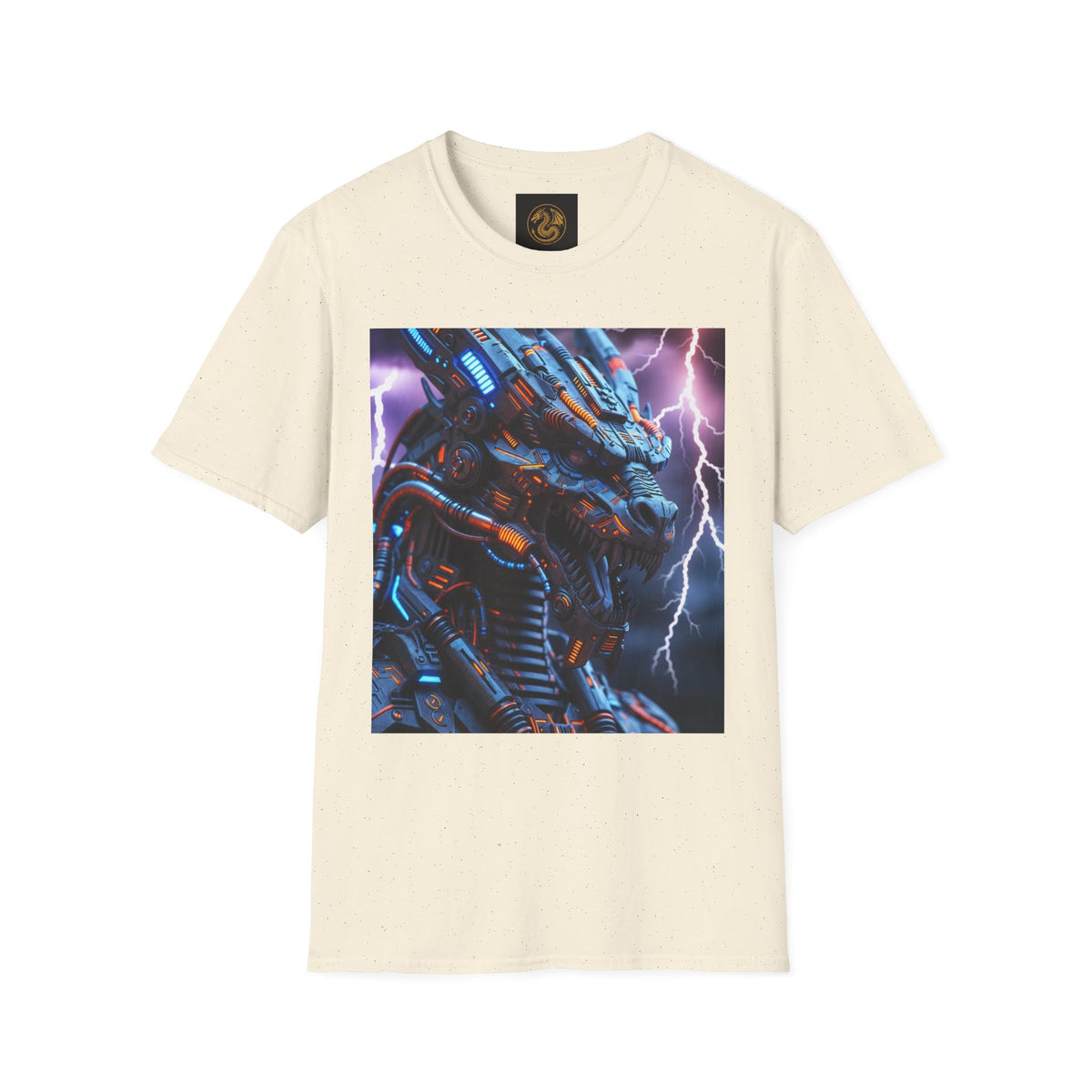 A Cyber Dragon T‑Shirt — Neon Mech Dragon with Lightning Graphic