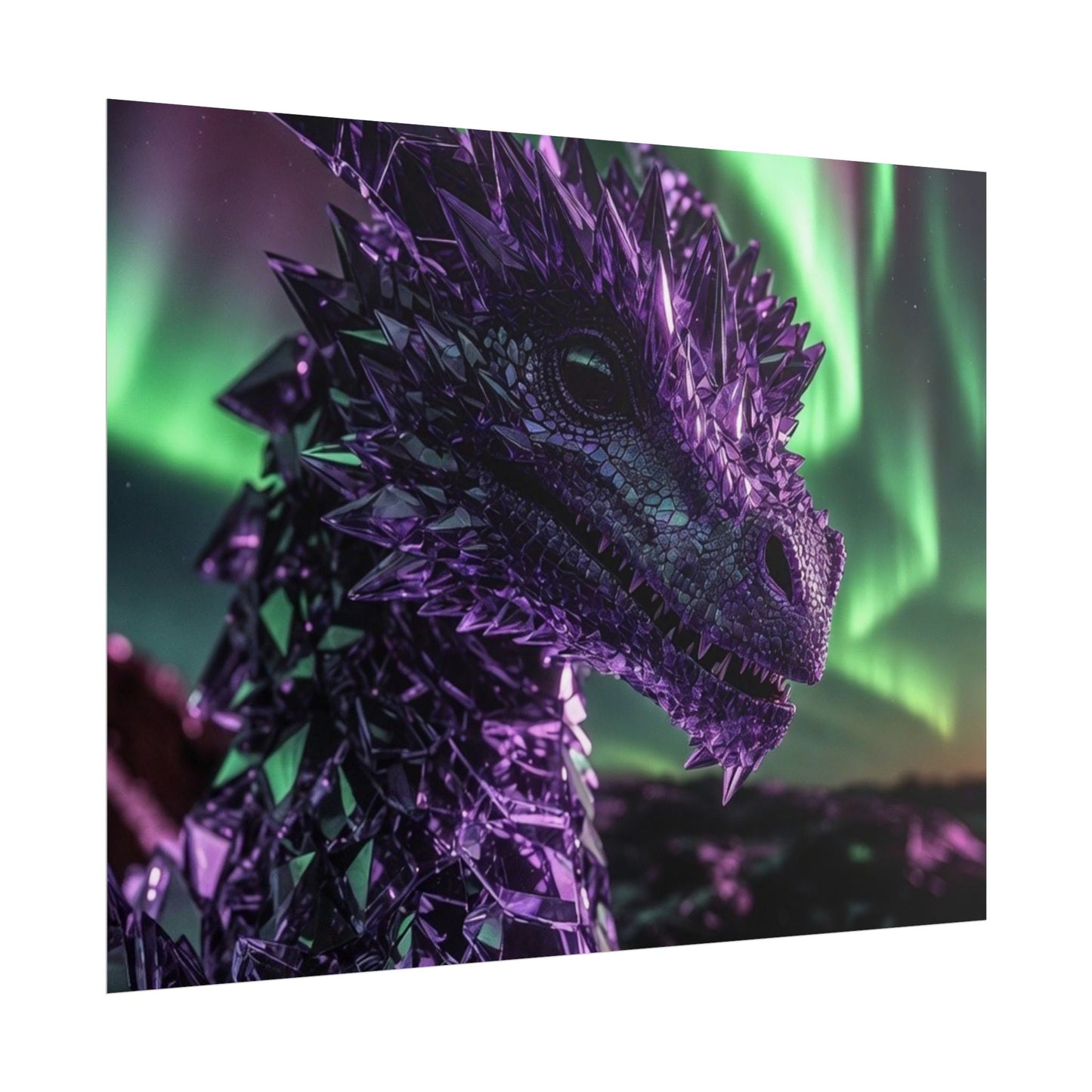 Aurora Dragon Rolled Poster — Purple Crystal Dragon Wall Art