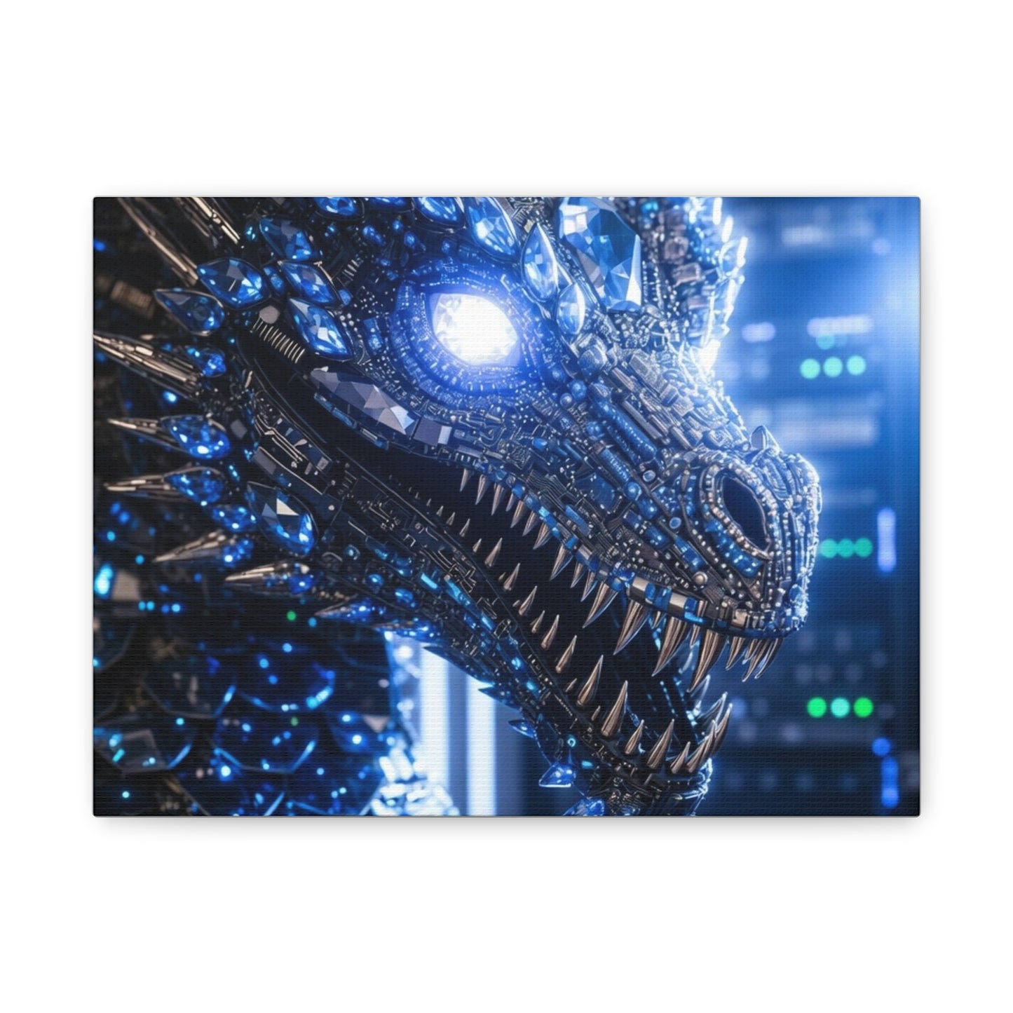 Cyber Dragon Canvas Print — Futuristic Metallic Dragon Wall Art