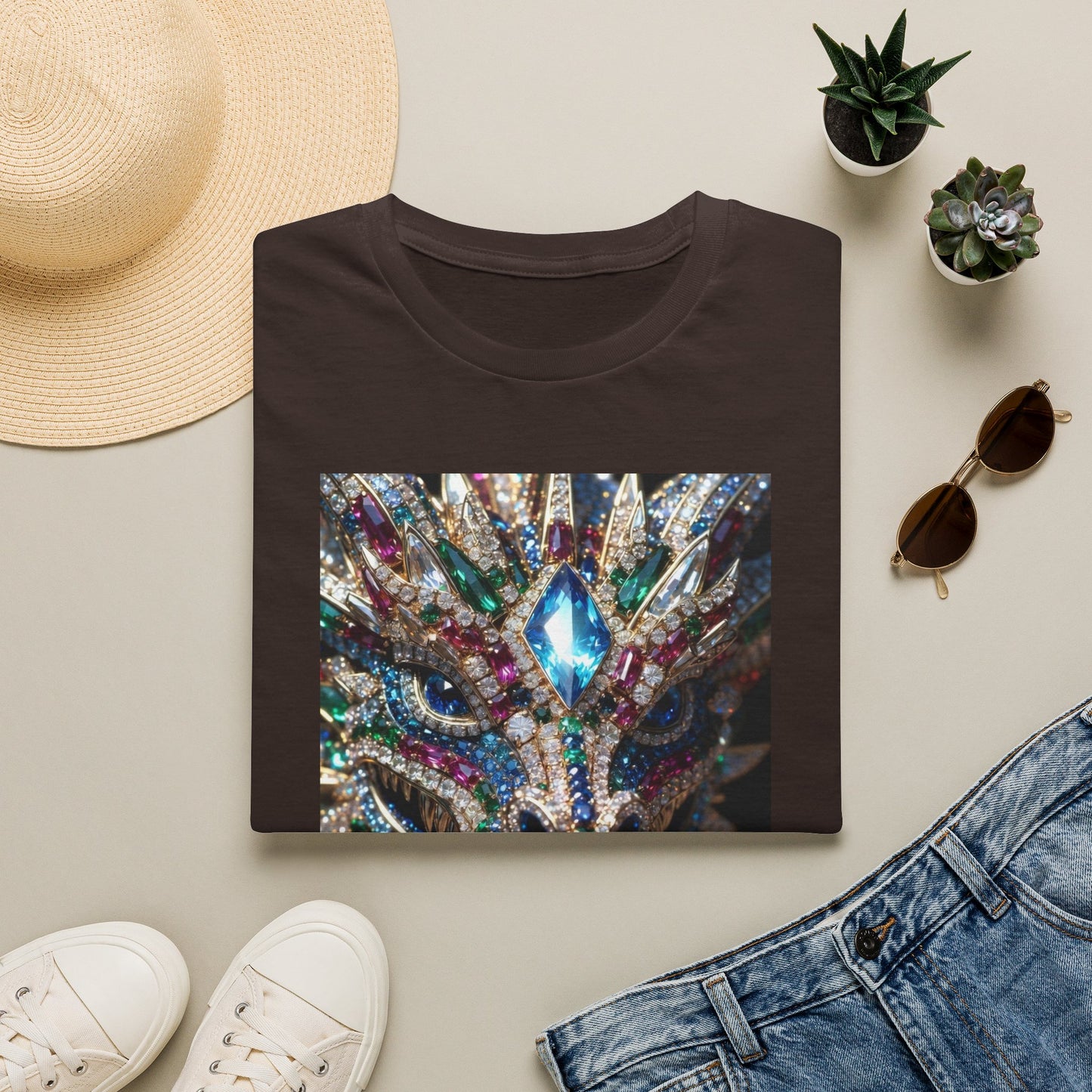 # 1 Dragon selling Gemstone Mask T-Shirt — Jewel-Encrusted Festival Tee
