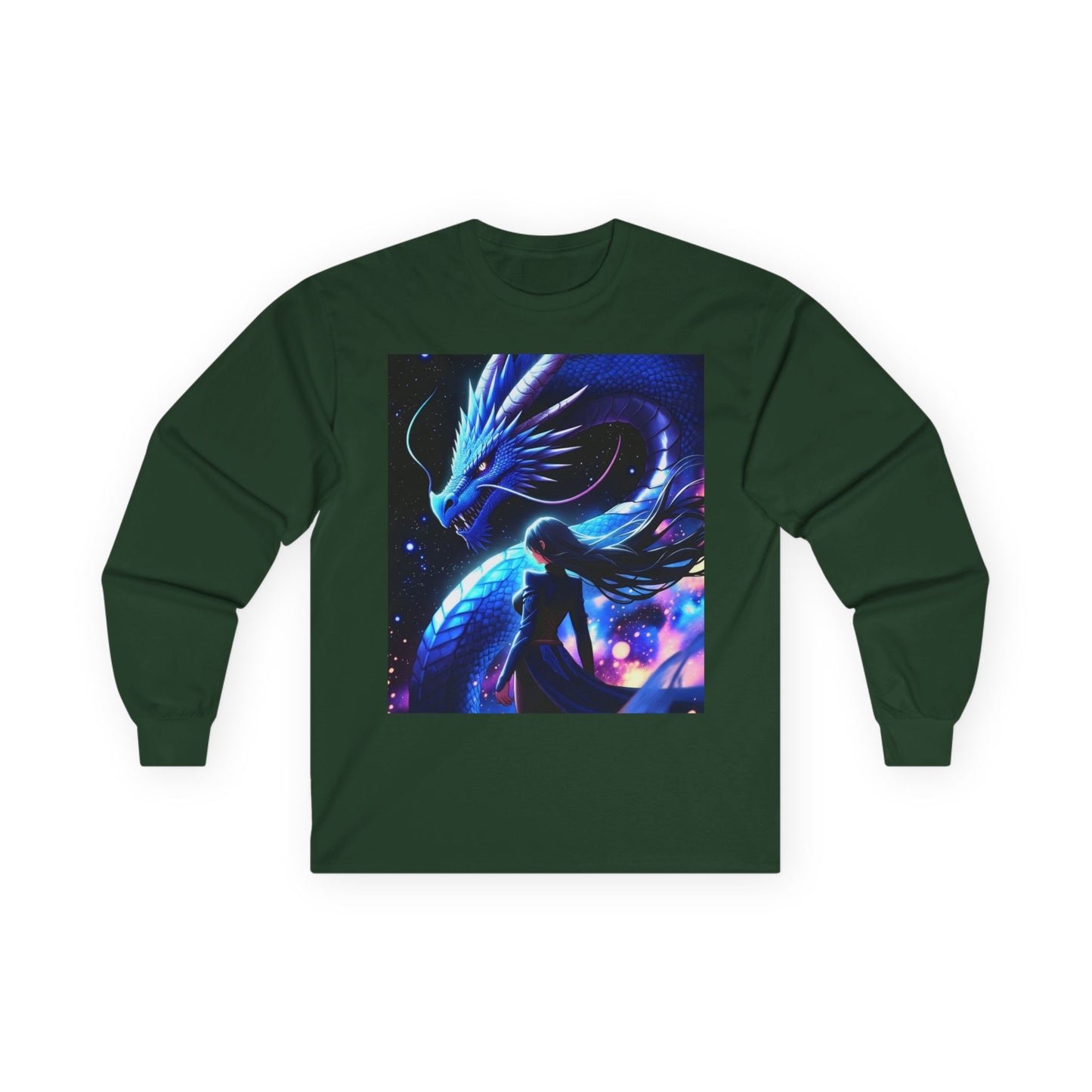Dragon Spirit Long Sleeve Tee — Mystical Blue Anime Silhouette