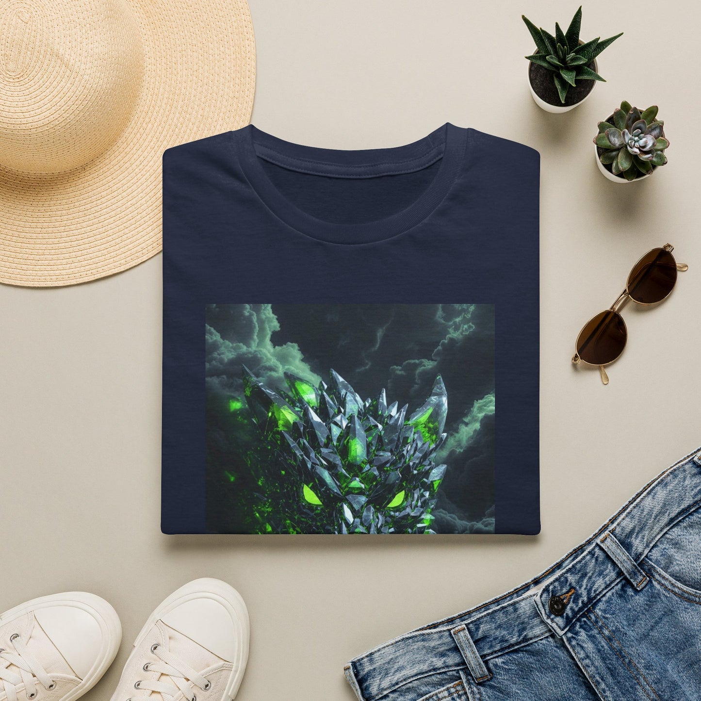 Dragon Skull T‑Shirt — Neon Green Crystal Wyvern Graphic Tee