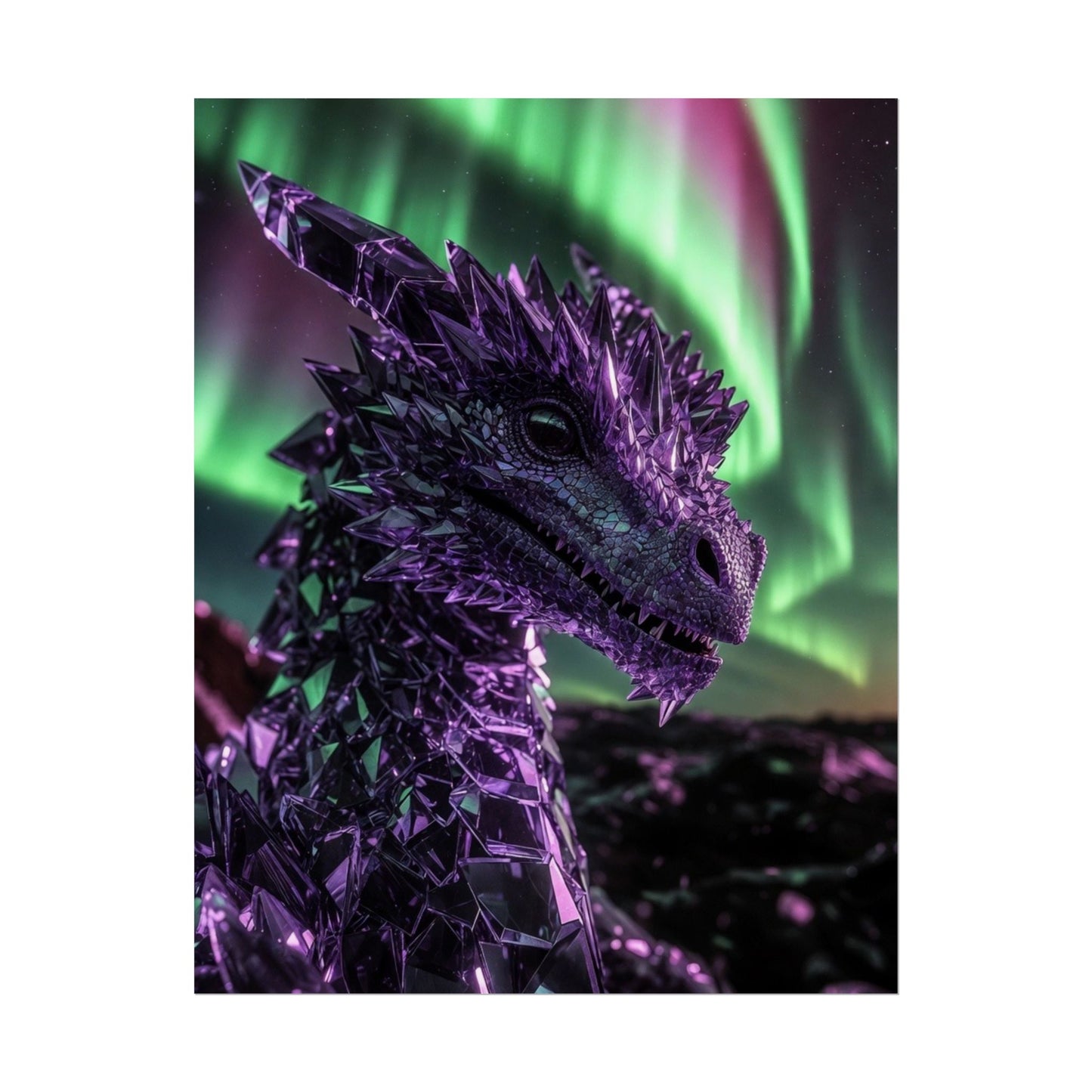 Aurora Dragon Rolled Poster — Purple Crystal Dragon Wall Art