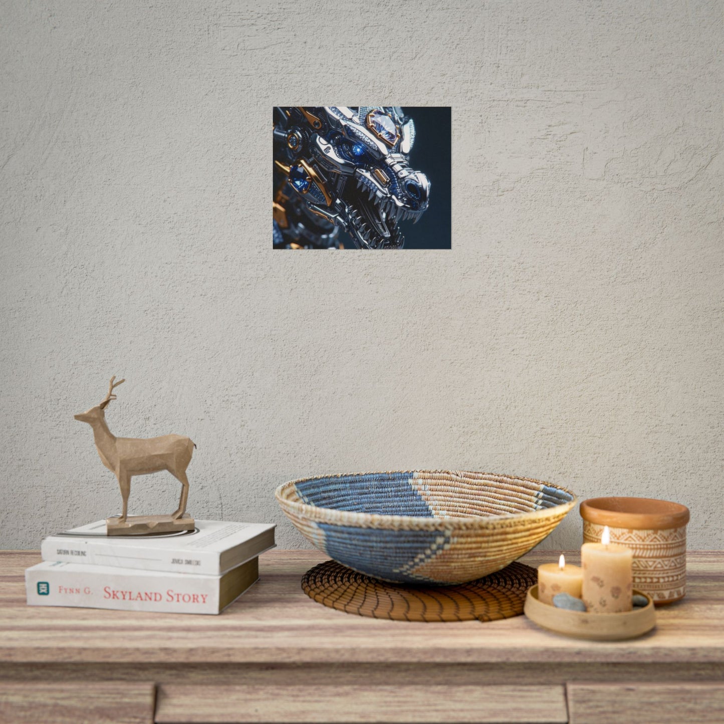 Mechanical Dragon Poster — Futuristic Gold & Blue Sci‑Fi Wall Art