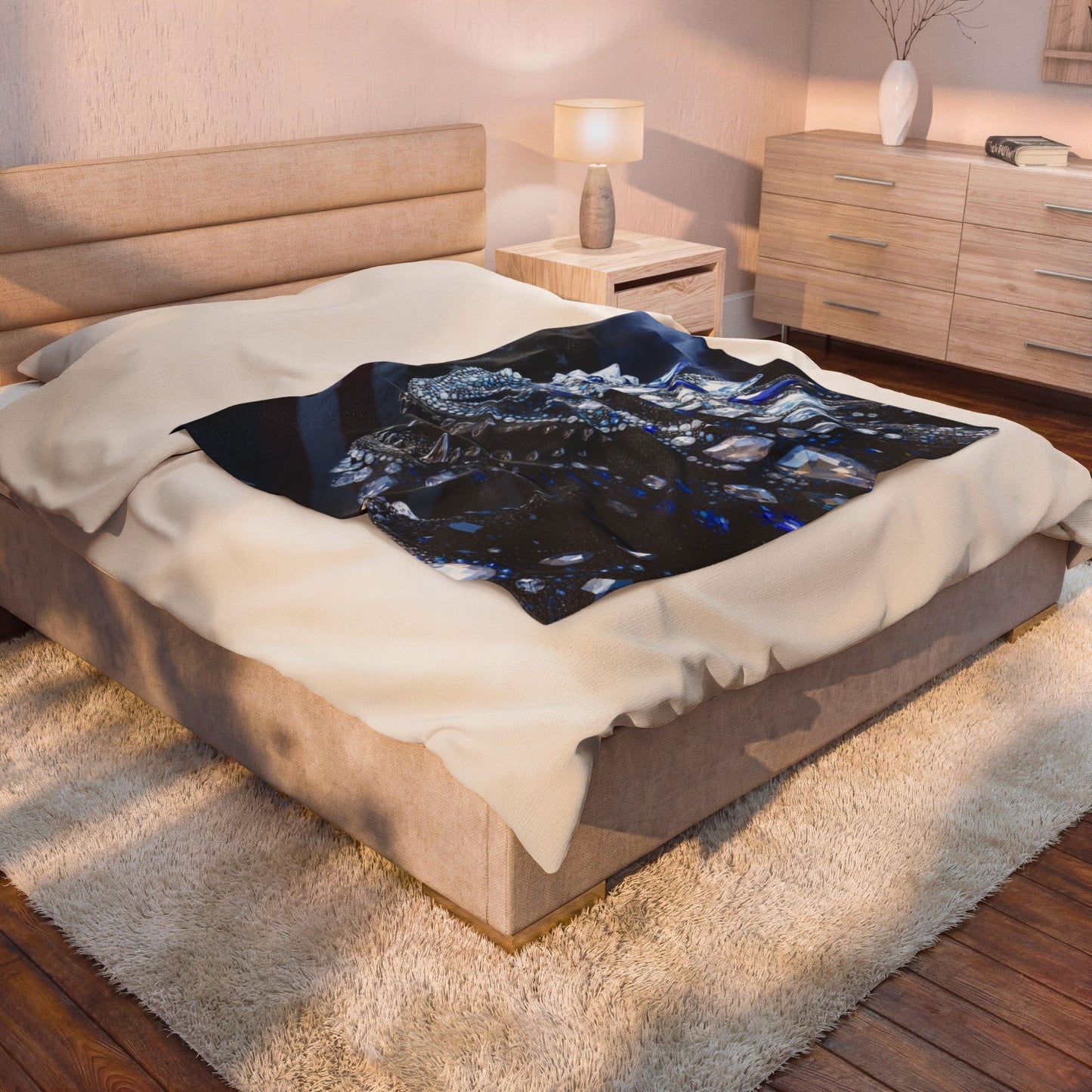 Velveteen Plush Blanket — Blue Jewel Dragon with American Flag Accent