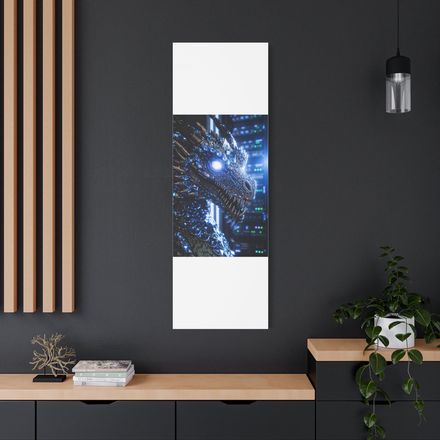 Cyber Dragon Canvas Print — Futuristic Metallic Dragon Wall Art
