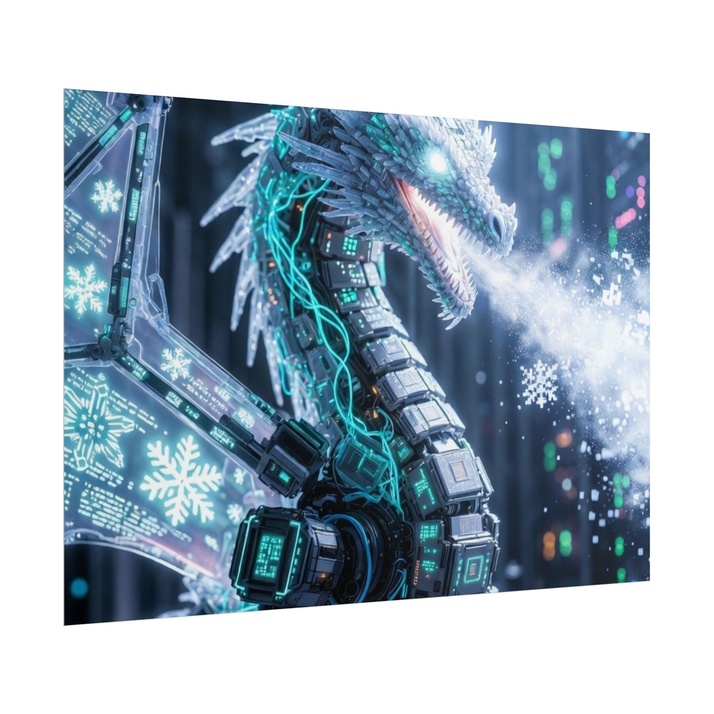 Rolled Poster — Cyber Ice Dragon Fantasy Art Print