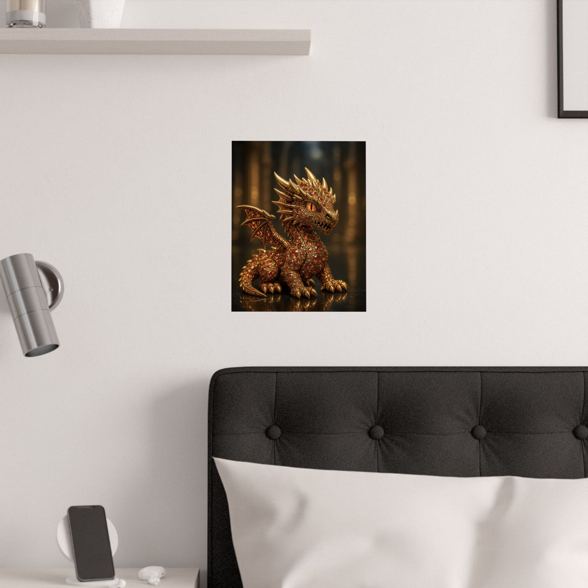 A Golden Orange Dragon Art Print, Satin Poster, Dragon Wall Art, Fantasy Decor, Gift for Gamers, Dragon Lover's Decoration