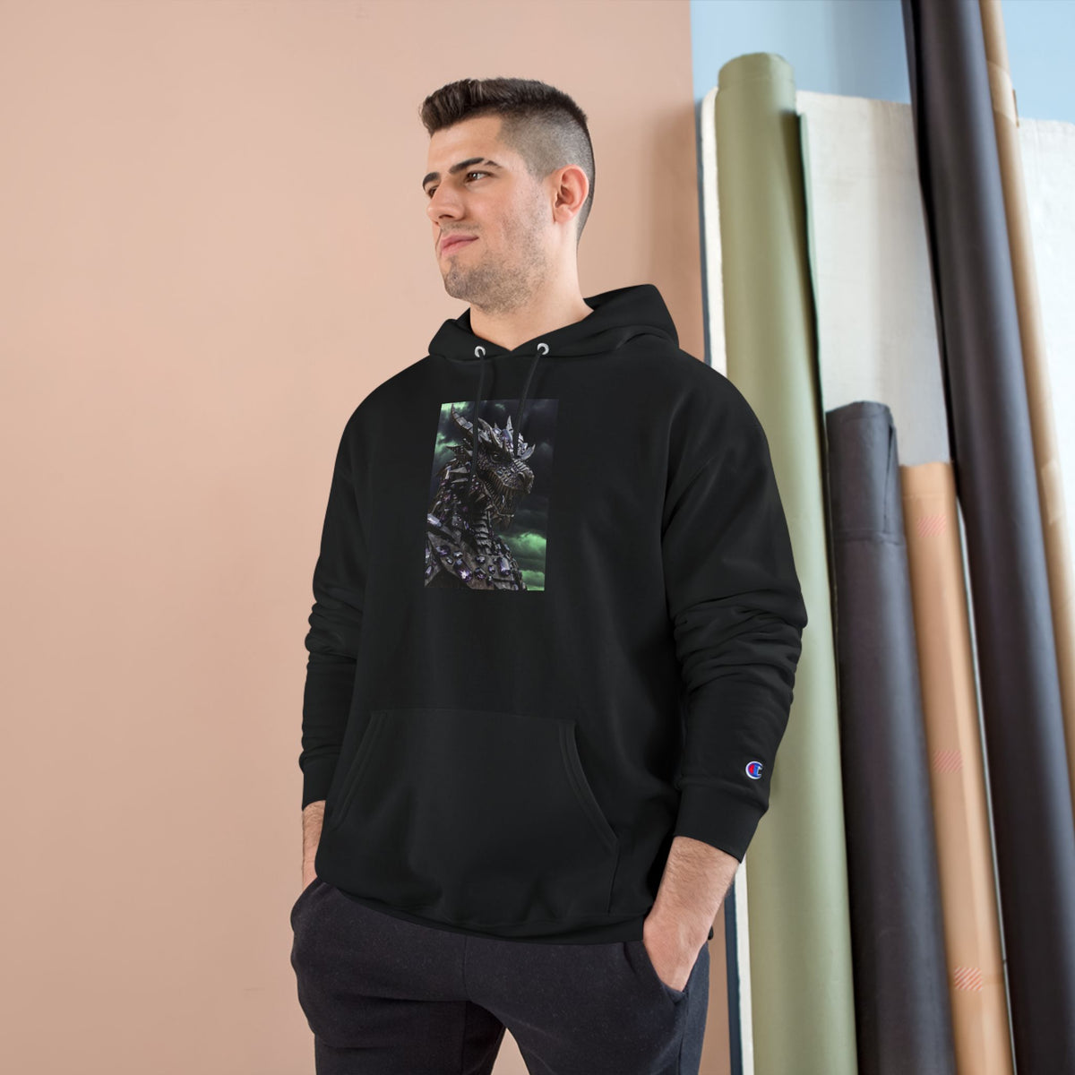 A Champion Hoodie with Artistic Dragon Design - Cozy Streetwear for Creative Souls, Perfect for Gifts, Festivals, and Everyday Wear