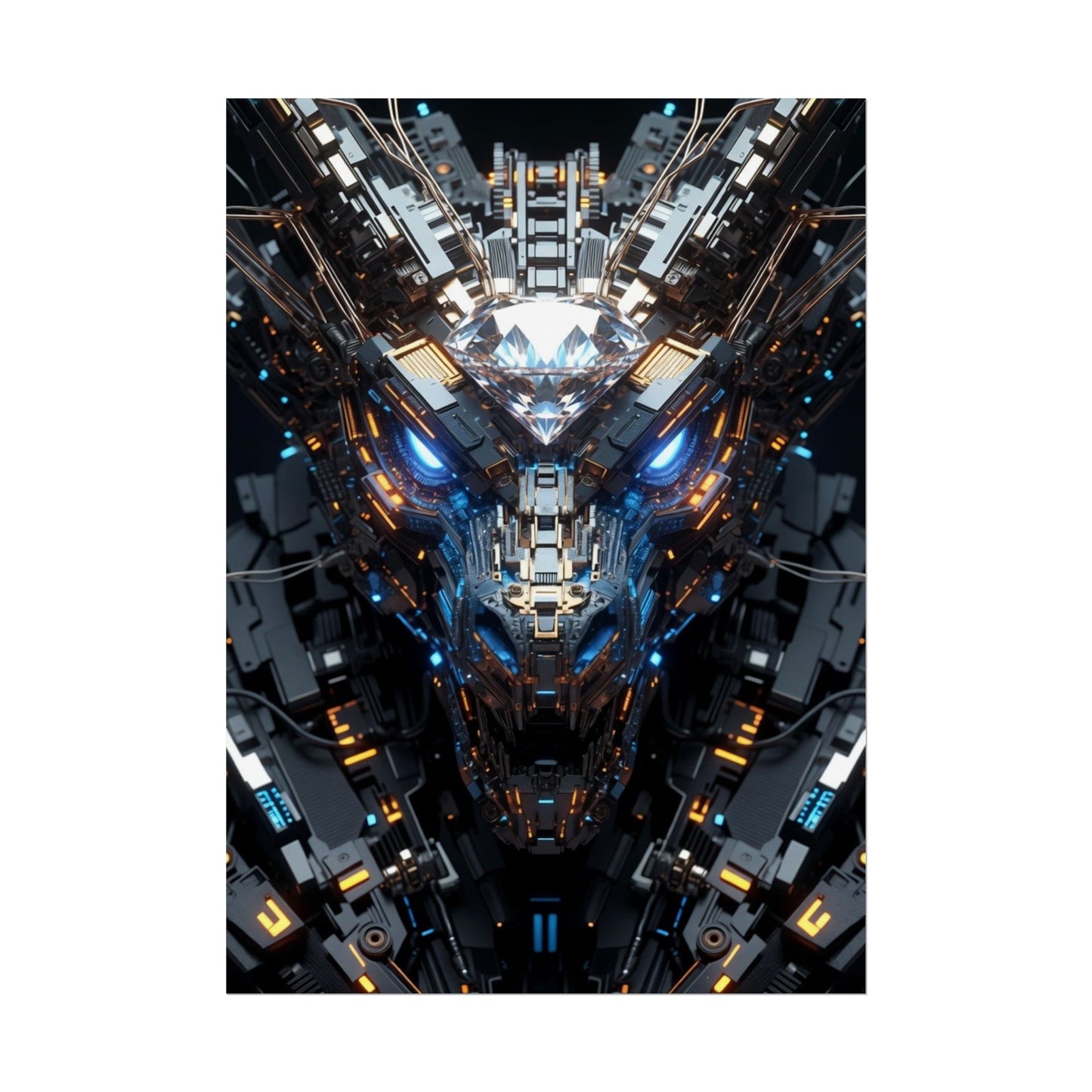 Futuristic Mech Dragon Poster – Cybernetic Robot Art Print