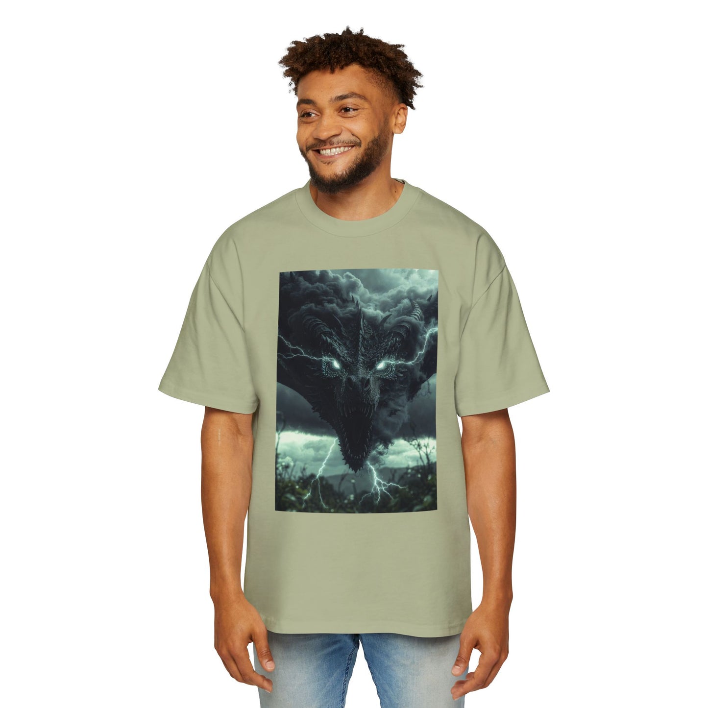 Storm Dragon Graphic Tee — Dark Fantasy Oversized Men's T-Shirt