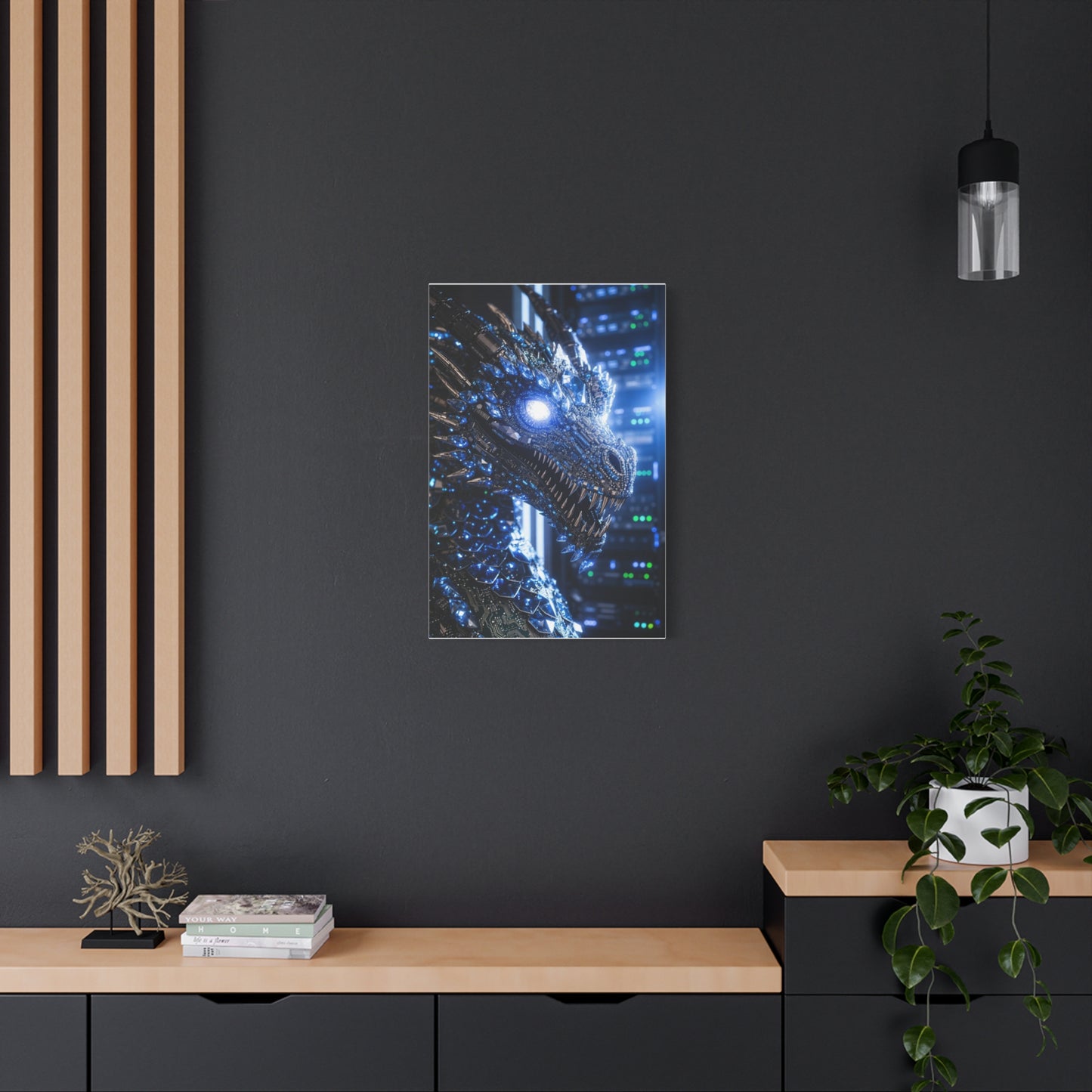 Cyber Dragon Canvas Print — Futuristic Metallic Dragon Wall Art