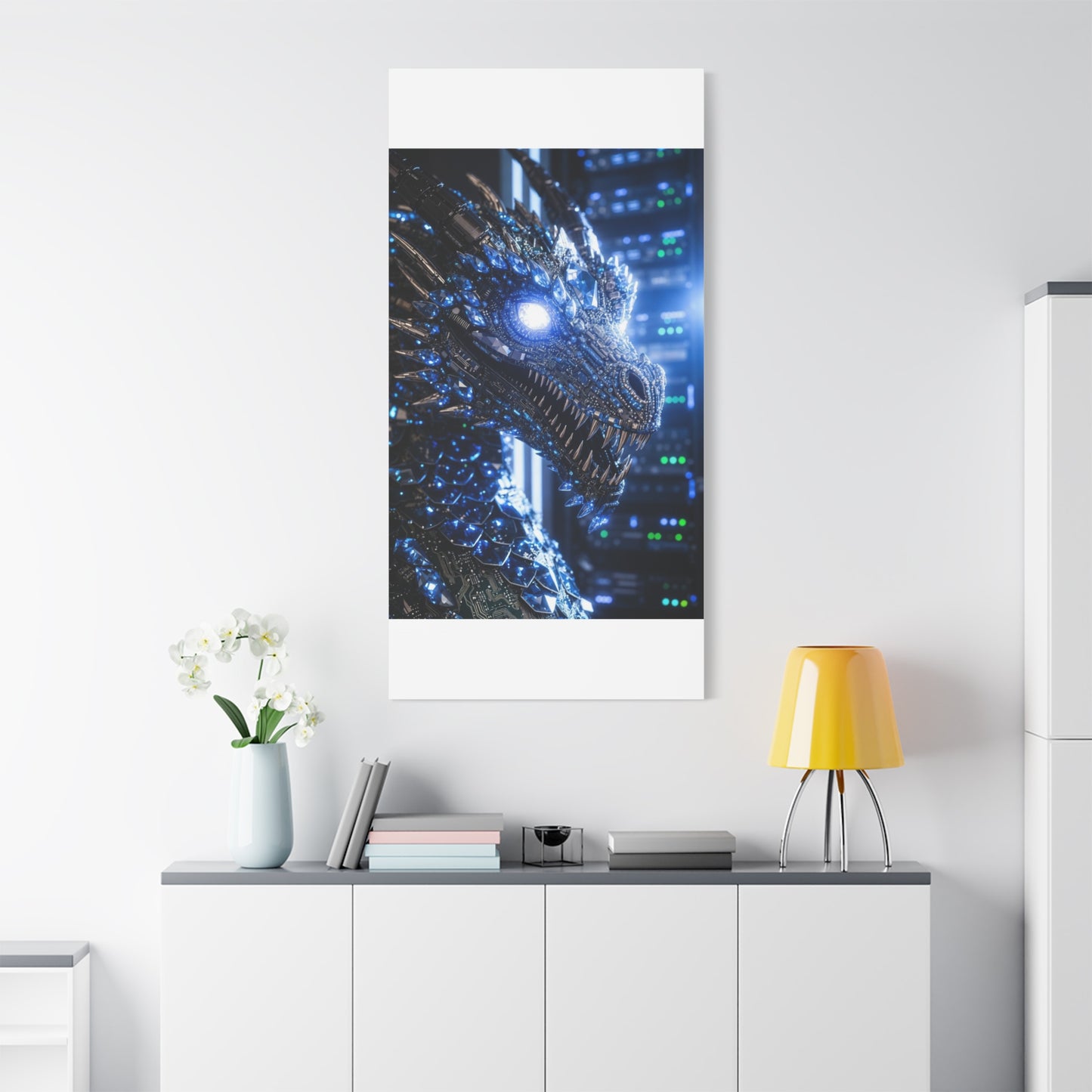 Cyber Dragon Canvas Print — Futuristic Metallic Dragon Wall Art