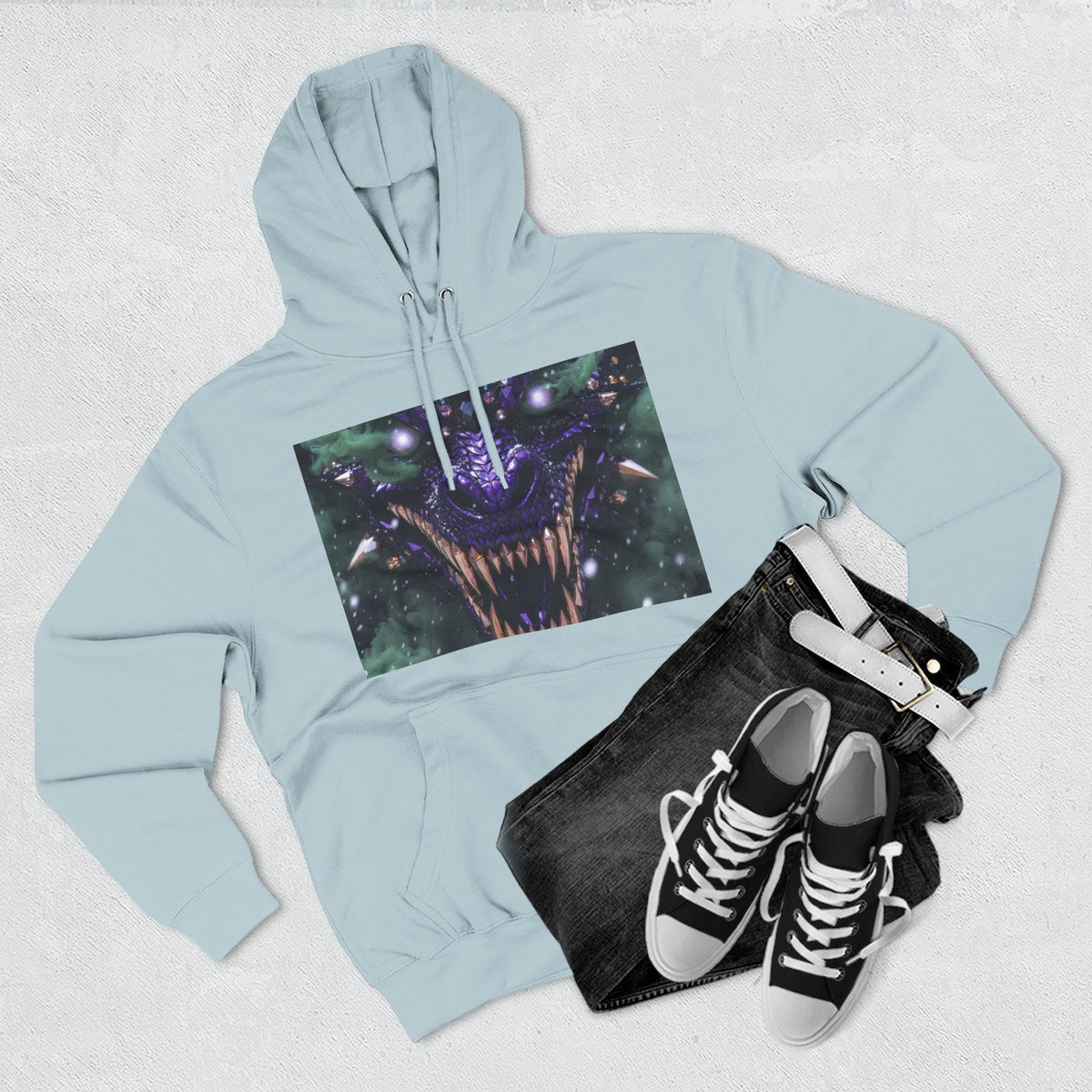 A Mystic Cosmic 🐉 Hoodie — Astral Galaxy Cat Chest Print Fleece Hoodie