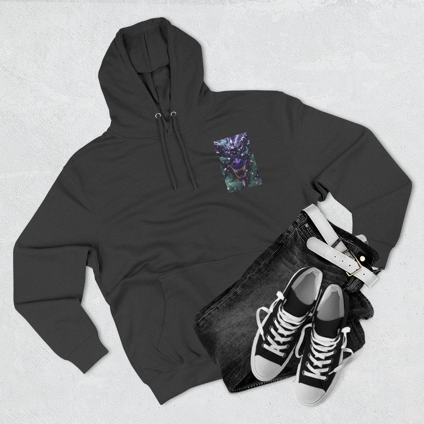 A Mystic Cosmic 🐉 Hoodie — Astral Galaxy Cat Chest Print Fleece Hoodie
