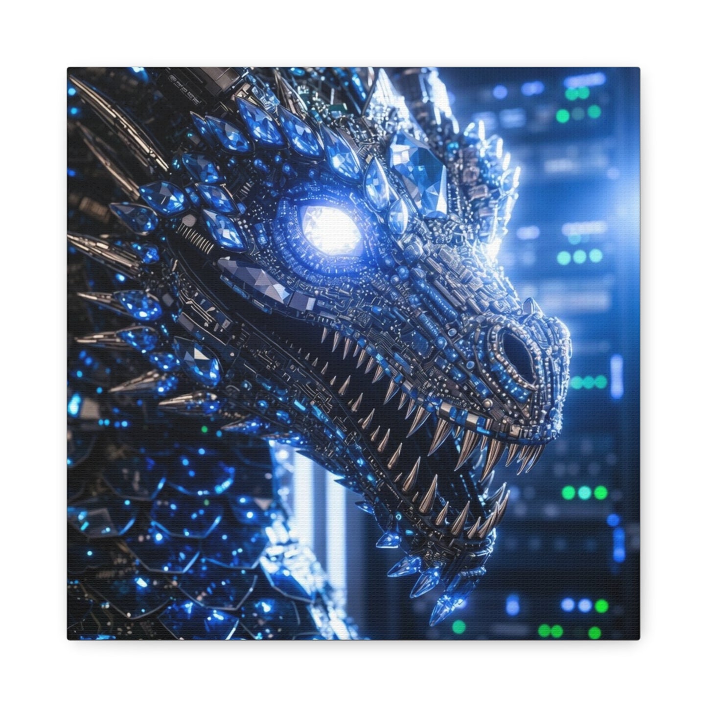 Cyber Dragon Canvas Print — Futuristic Metallic Dragon Wall Art